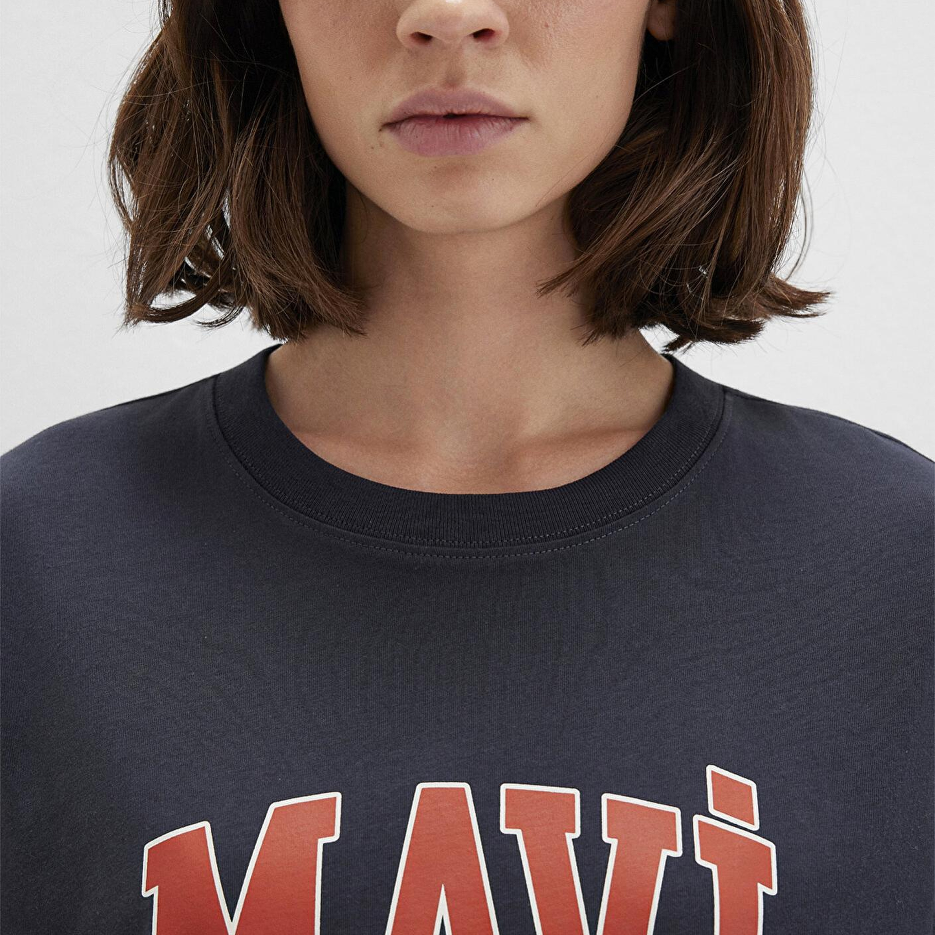 Mavi Mavi Logo Baskılı Antrasit Tişört Oversize / Geniş Kesim 1600843-82185