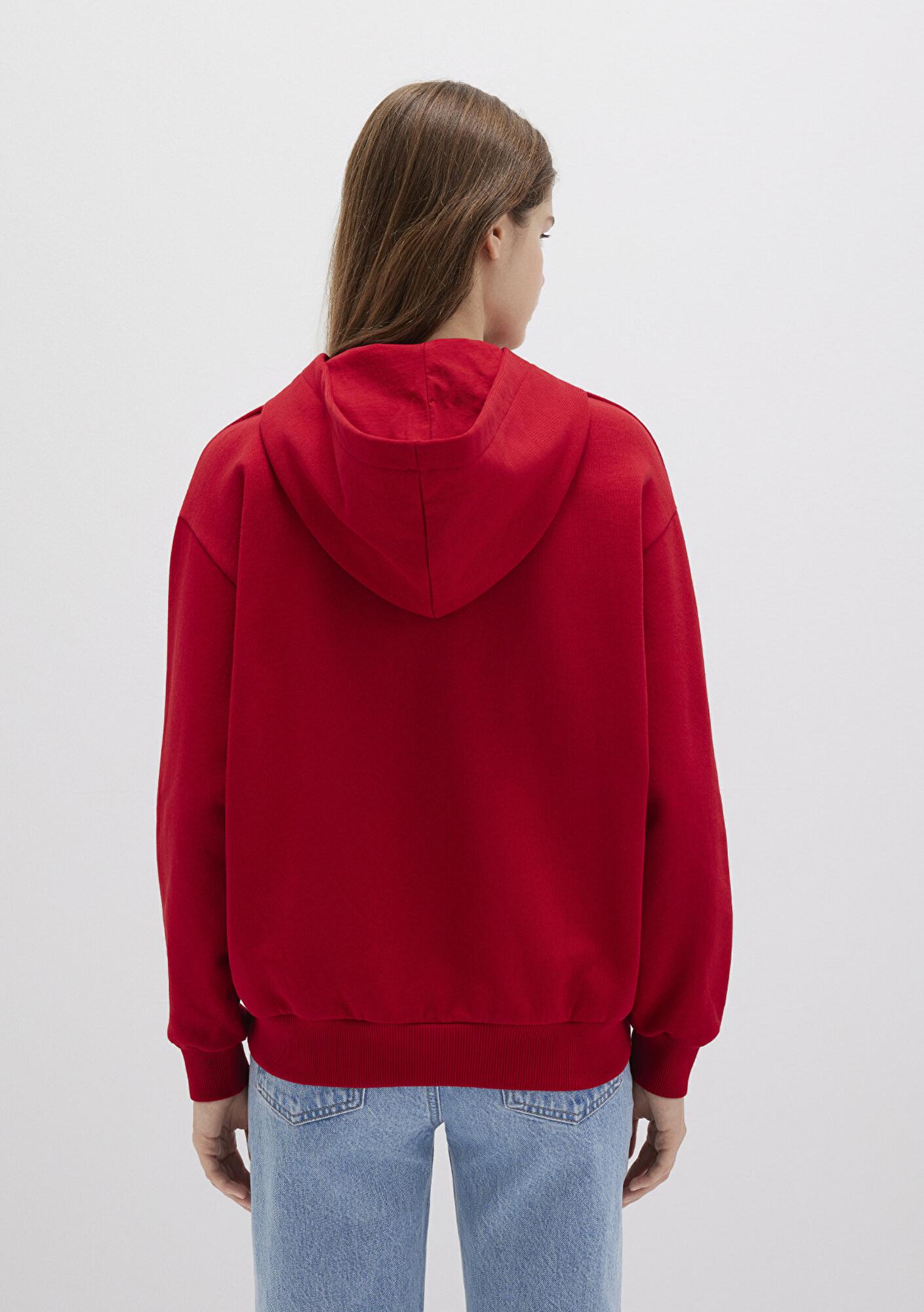 Mavi Fermuarlı Kapüşonlu Kırmızı Basic Sweatshirt 1611775-82054