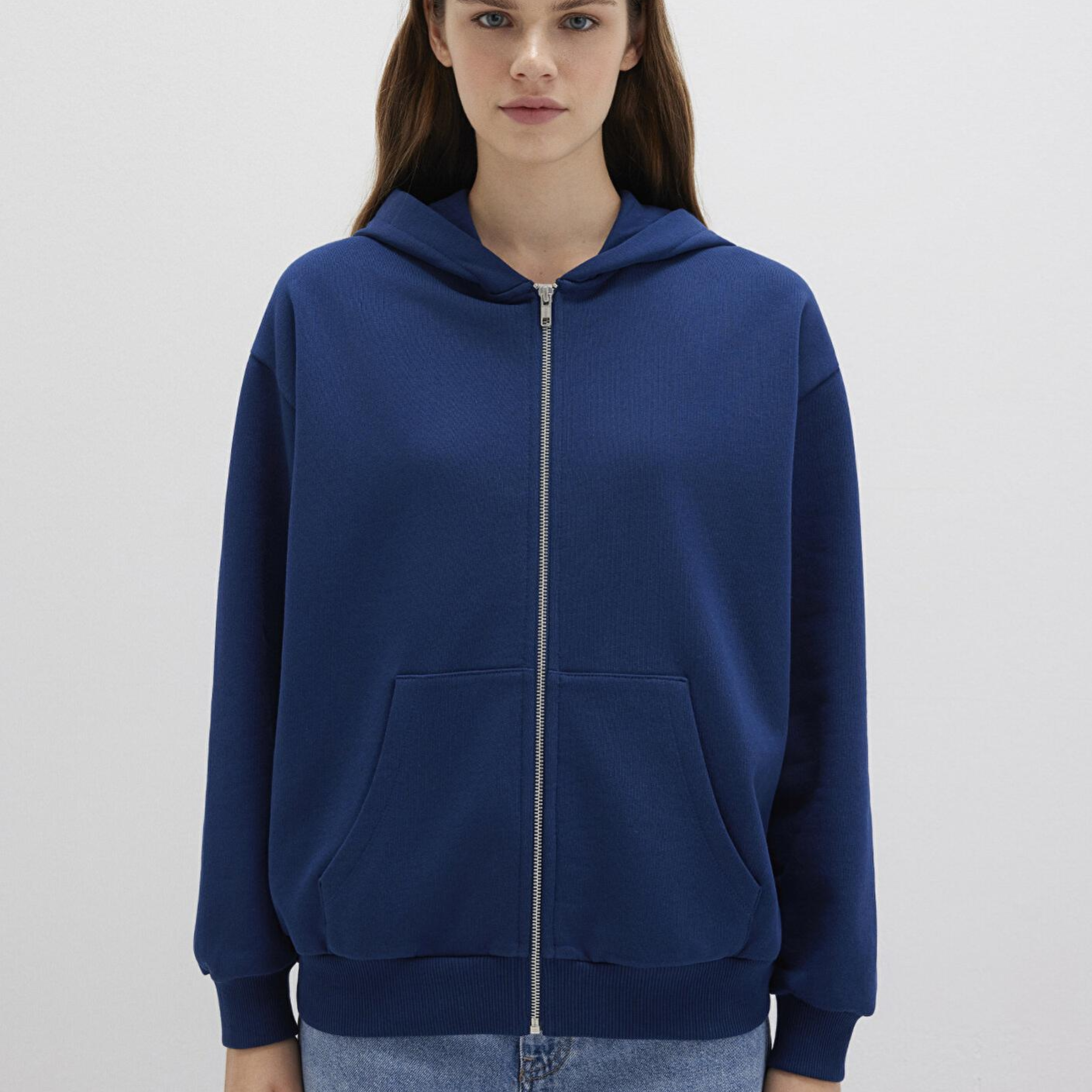 Mavi Fermuarlı Kapüşonlu Lacivert Basic Sweatshirt 1611775-82625