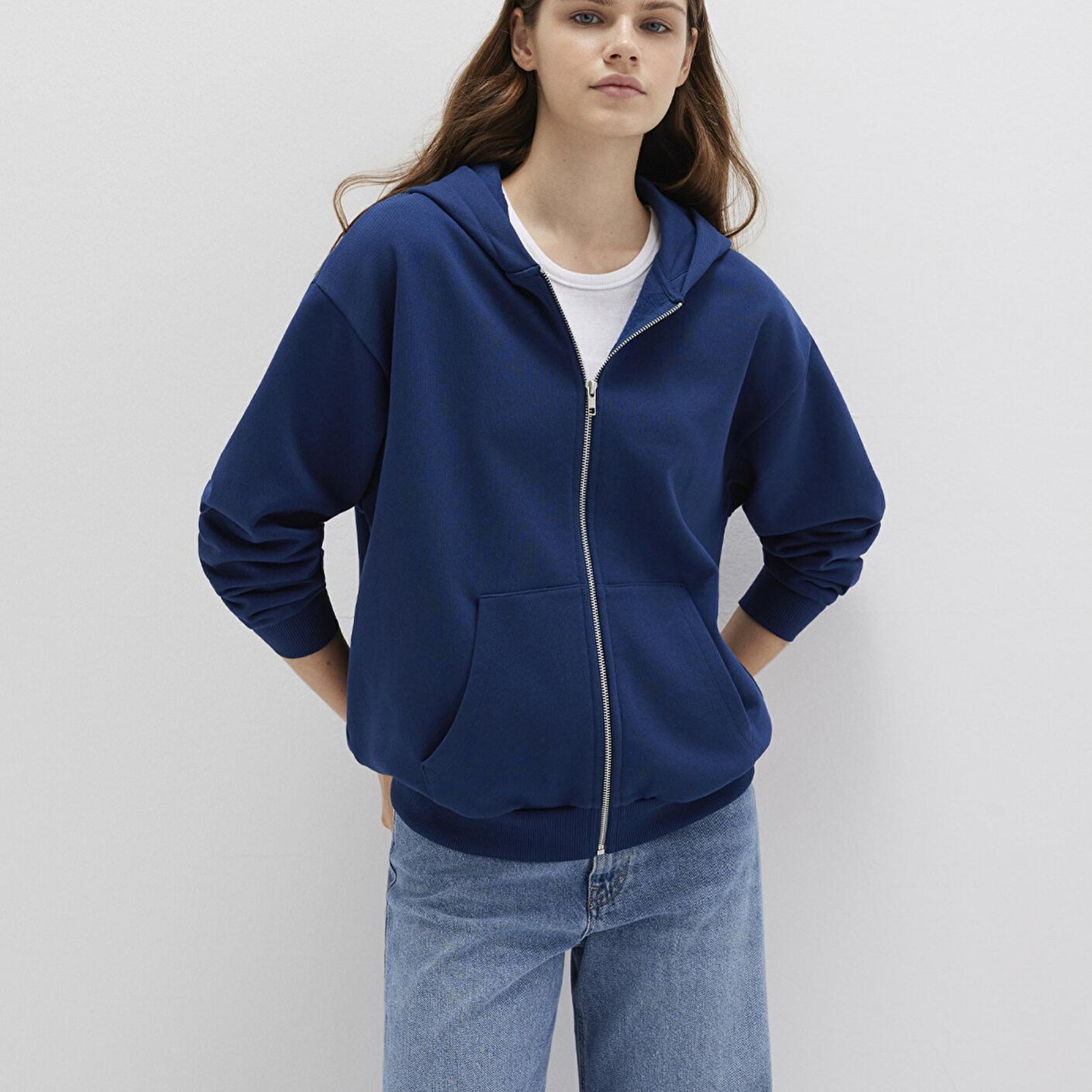 Mavi Fermuarlı Kapüşonlu Lacivert Basic Sweatshirt 1611775-82625