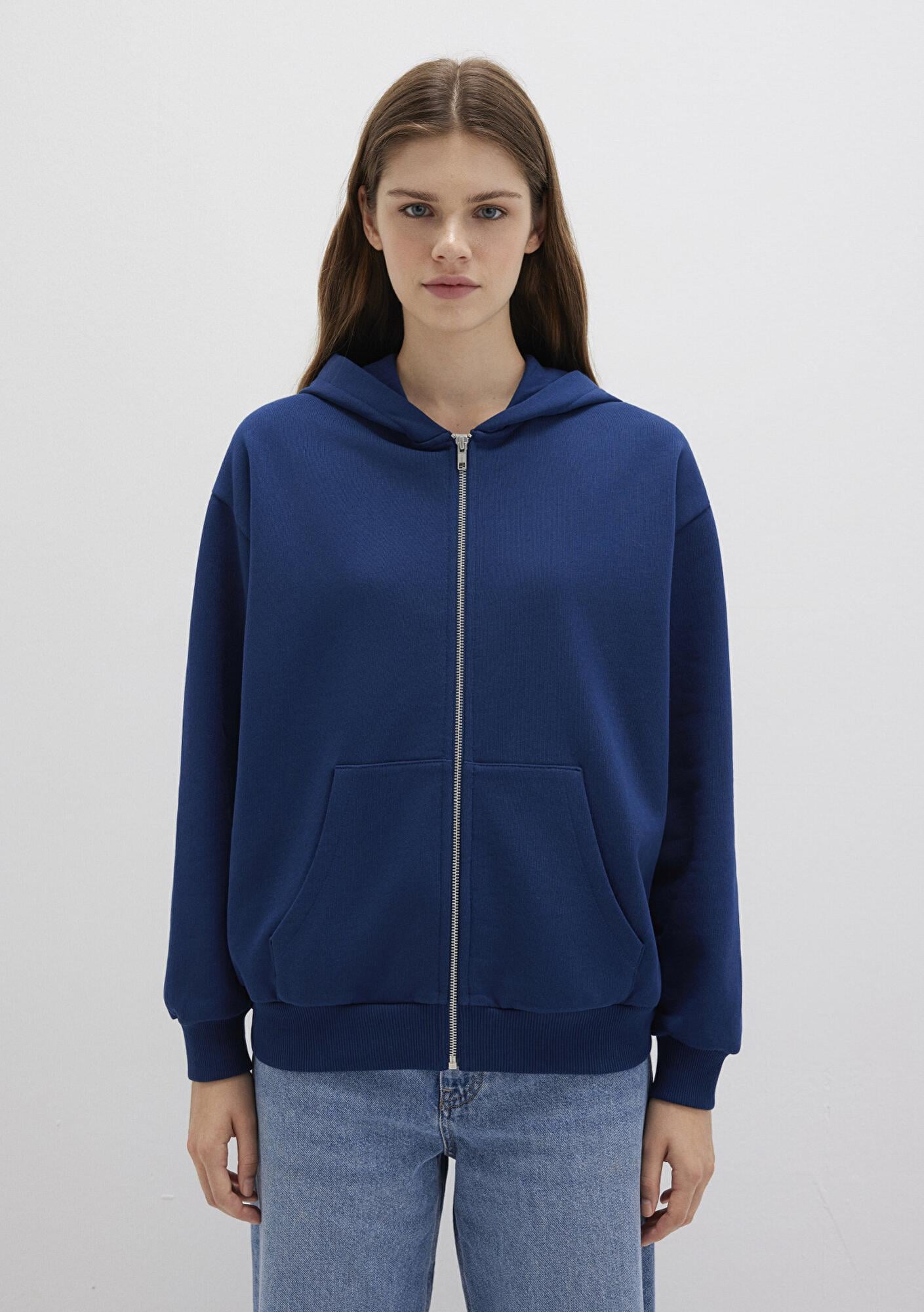 Mavi Fermuarlı Kapüşonlu Lacivert Basic Sweatshirt 1611775-82625