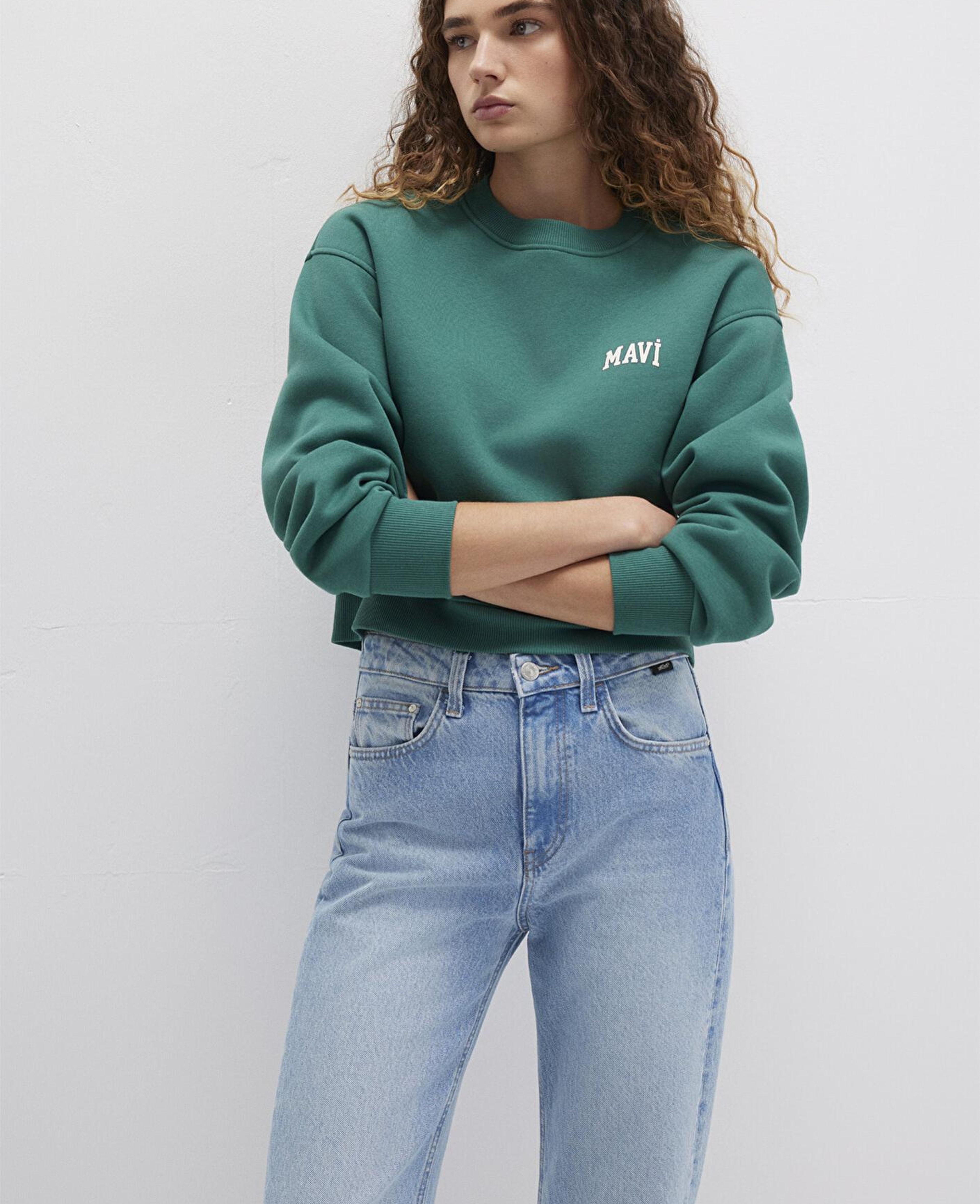 Mavi Mavi Logo Baskılı Yeşil Crop Sweatshirt 1611601-71874