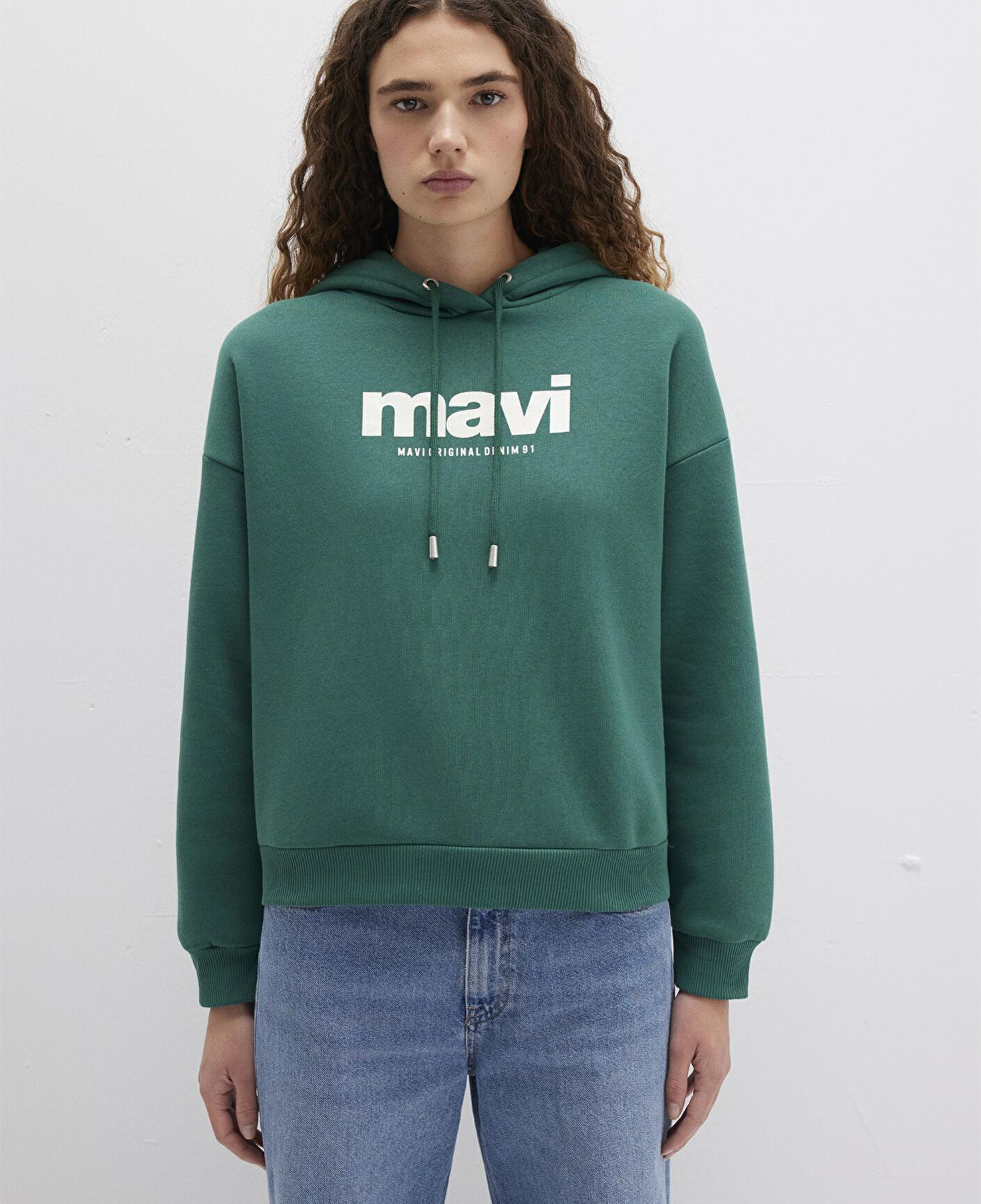 Mavi Mavi Logo Baskılı Kapüşonlu Yeşil Sweatshirt 168334-71874