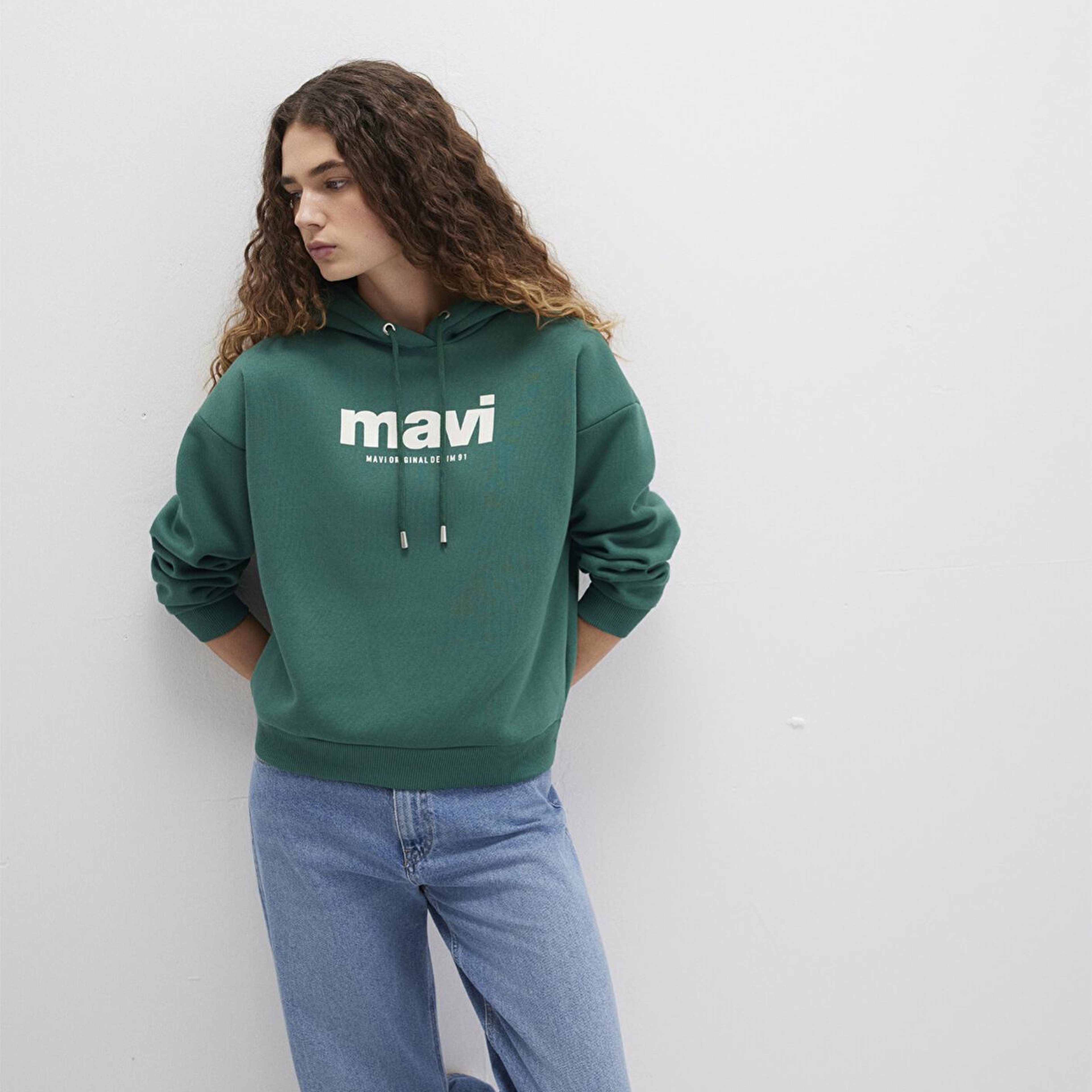 Mavi Mavi Logo Baskılı Kapüşonlu Yeşil Sweatshirt 168334-71874