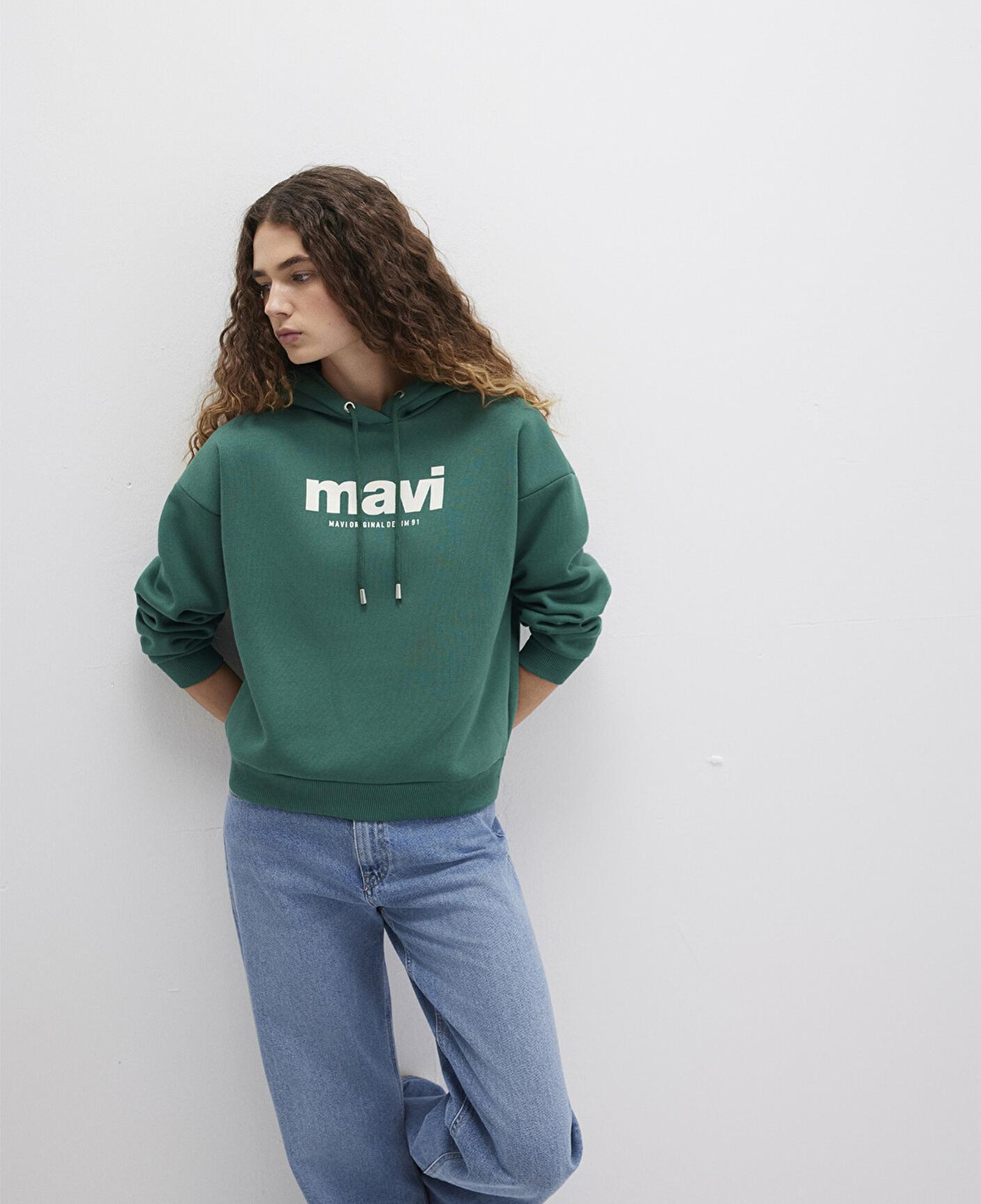 Mavi Mavi Logo Baskılı Kapüşonlu Yeşil Sweatshirt 168334-71874