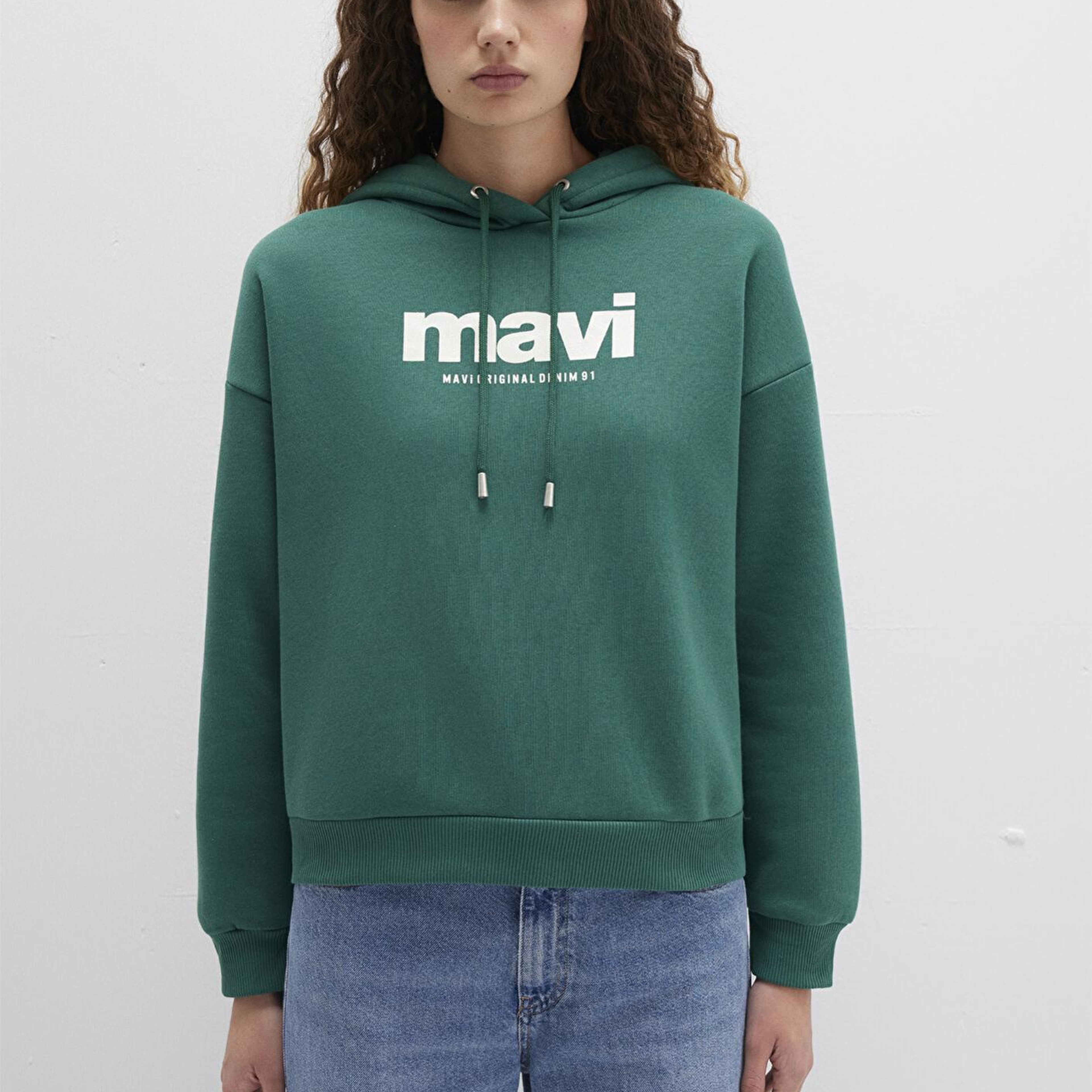 Mavi Mavi Logo Baskılı Kapüşonlu Yeşil Sweatshirt 168334-71874
