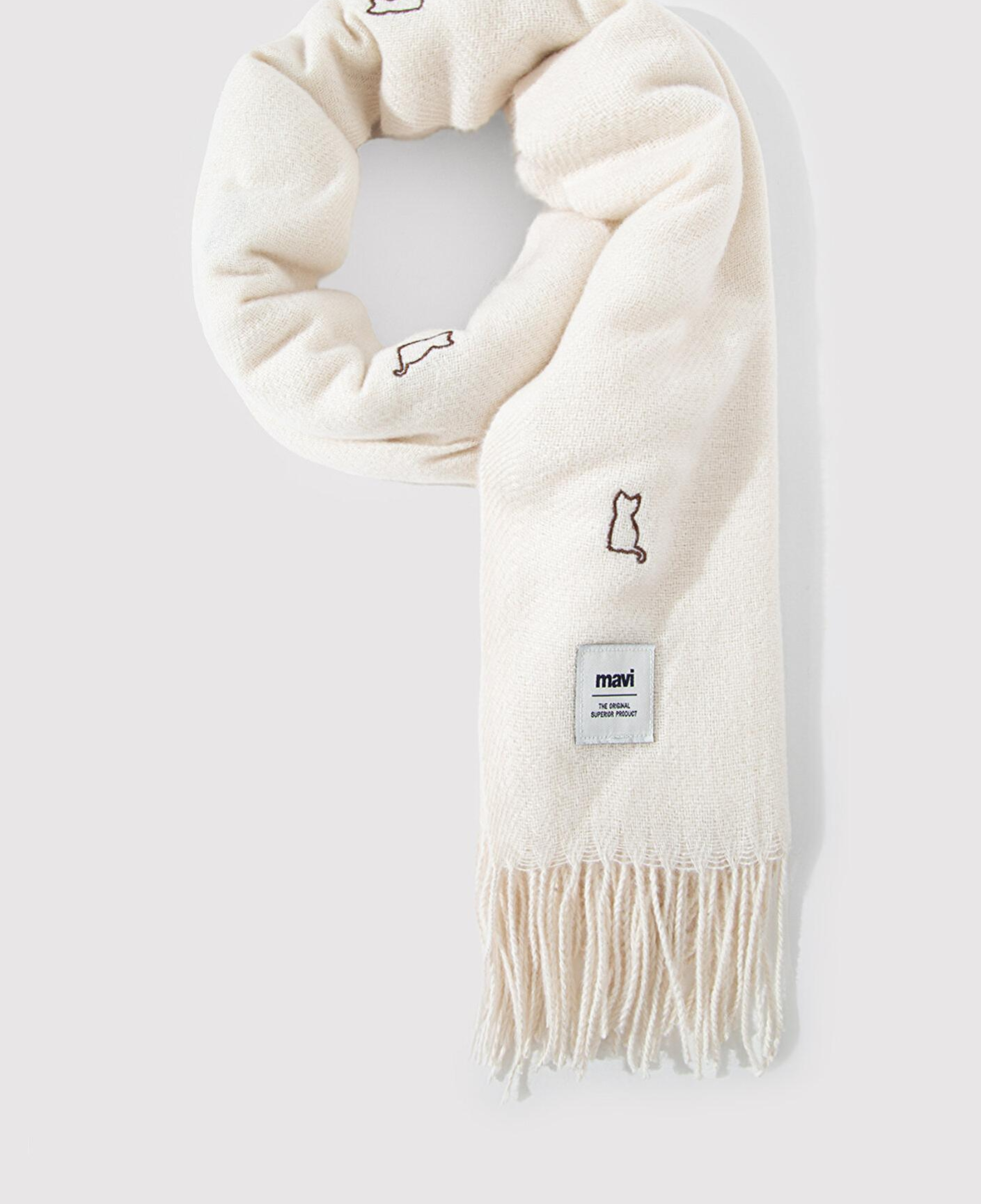 Mavi Kedi Nakışlı Ekru Atkı 1911730-34523