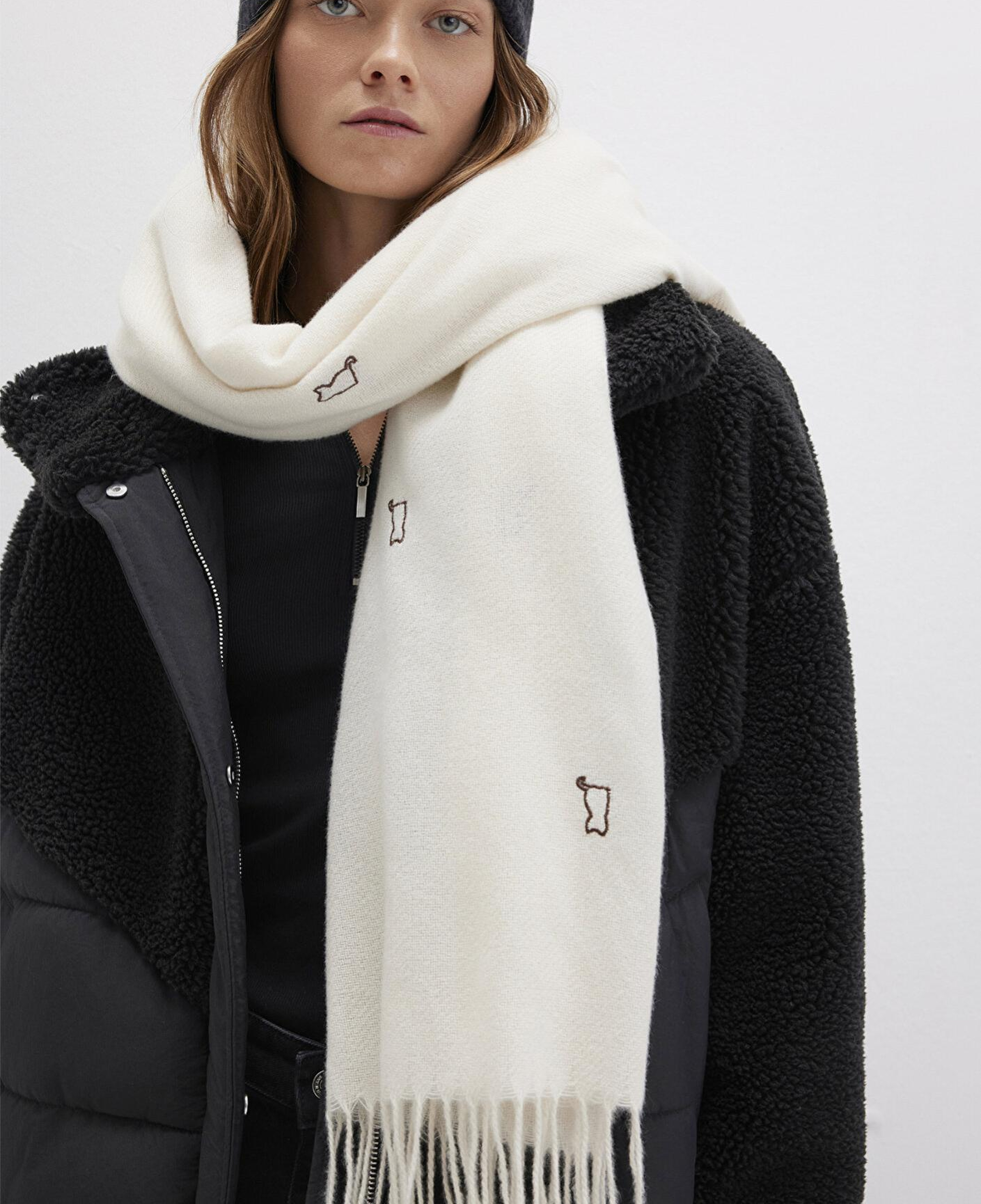 Mavi Kedi Nakışlı Ekru Atkı 1911730-34523