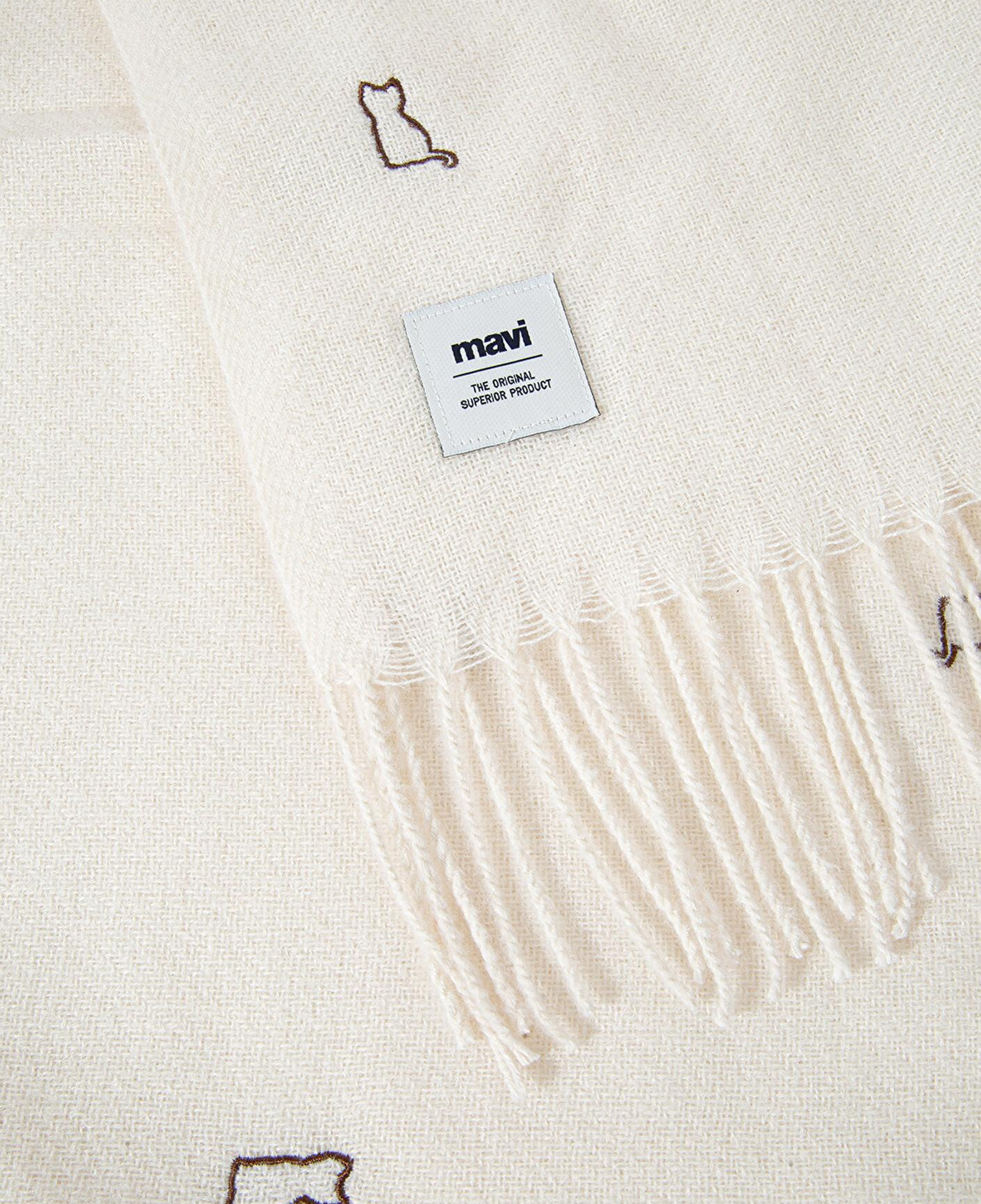 Mavi Kedi Nakışlı Ekru Atkı 1911730-34523