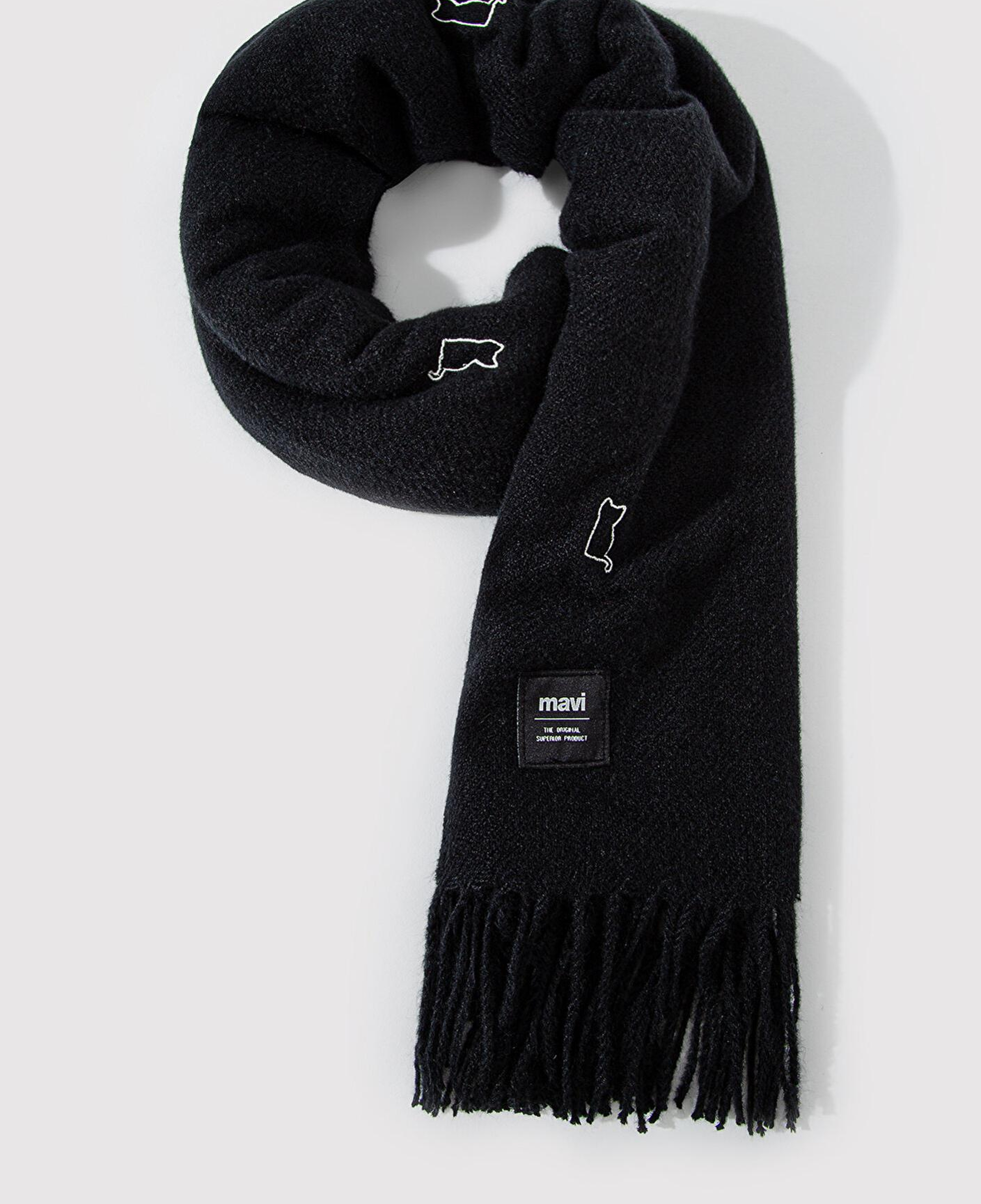 Mavi Kedi Nakışlı Siyah Atkı 1911730-900