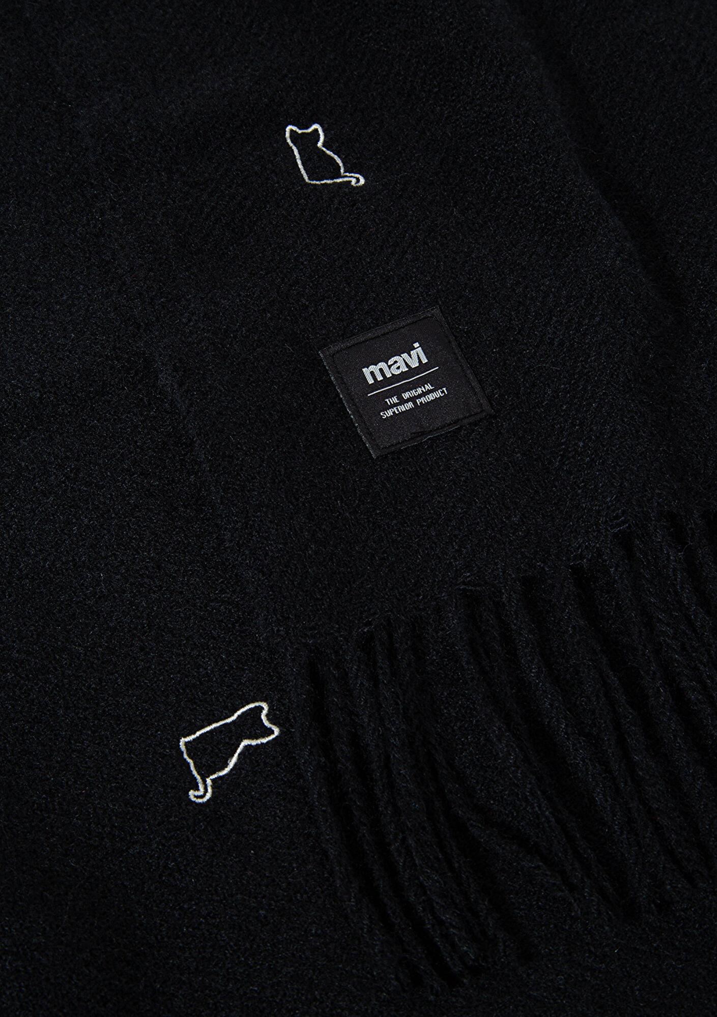 Mavi Kedi Nakışlı Siyah Atkı 1911730-900