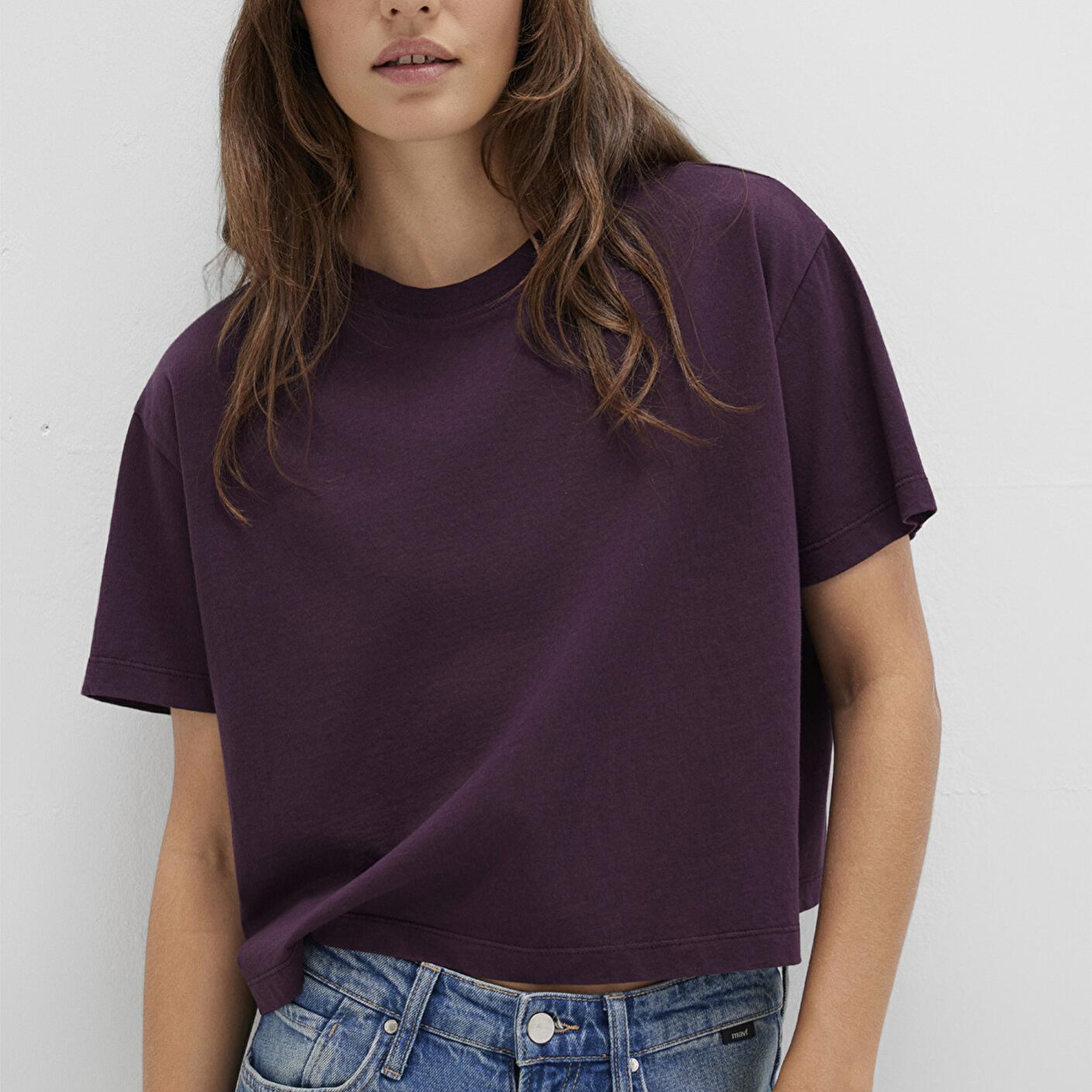 Mavi Bisiklet Yaka Mor Basic Tişört Boxy Fit 1611651-70635