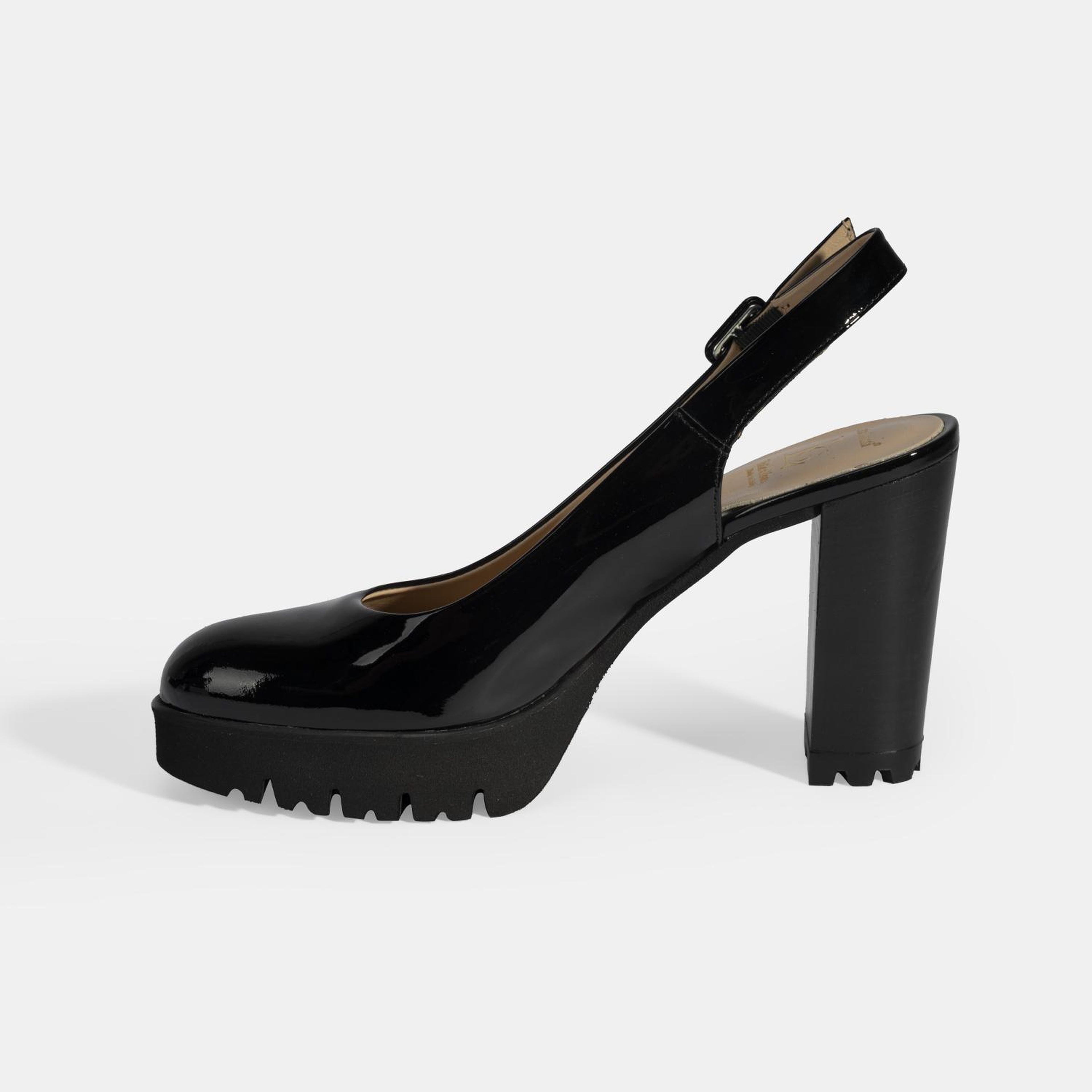 Luca Grossi Kadın Siyah Slingback Platform Topuklu Rugan Ayakkabı