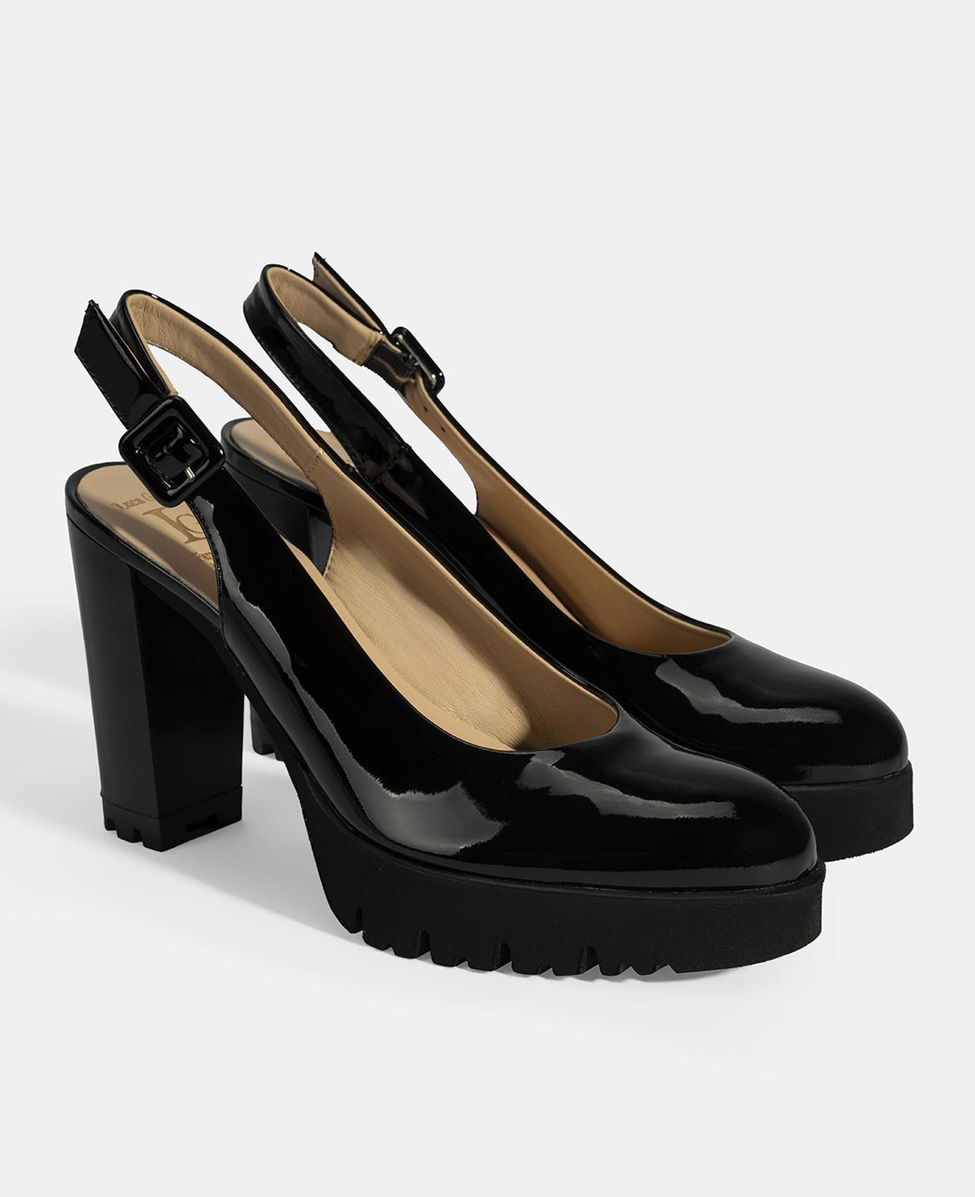 Luca Grossi Kadın Siyah Slingback Platform Topuklu Rugan Ayakkabı