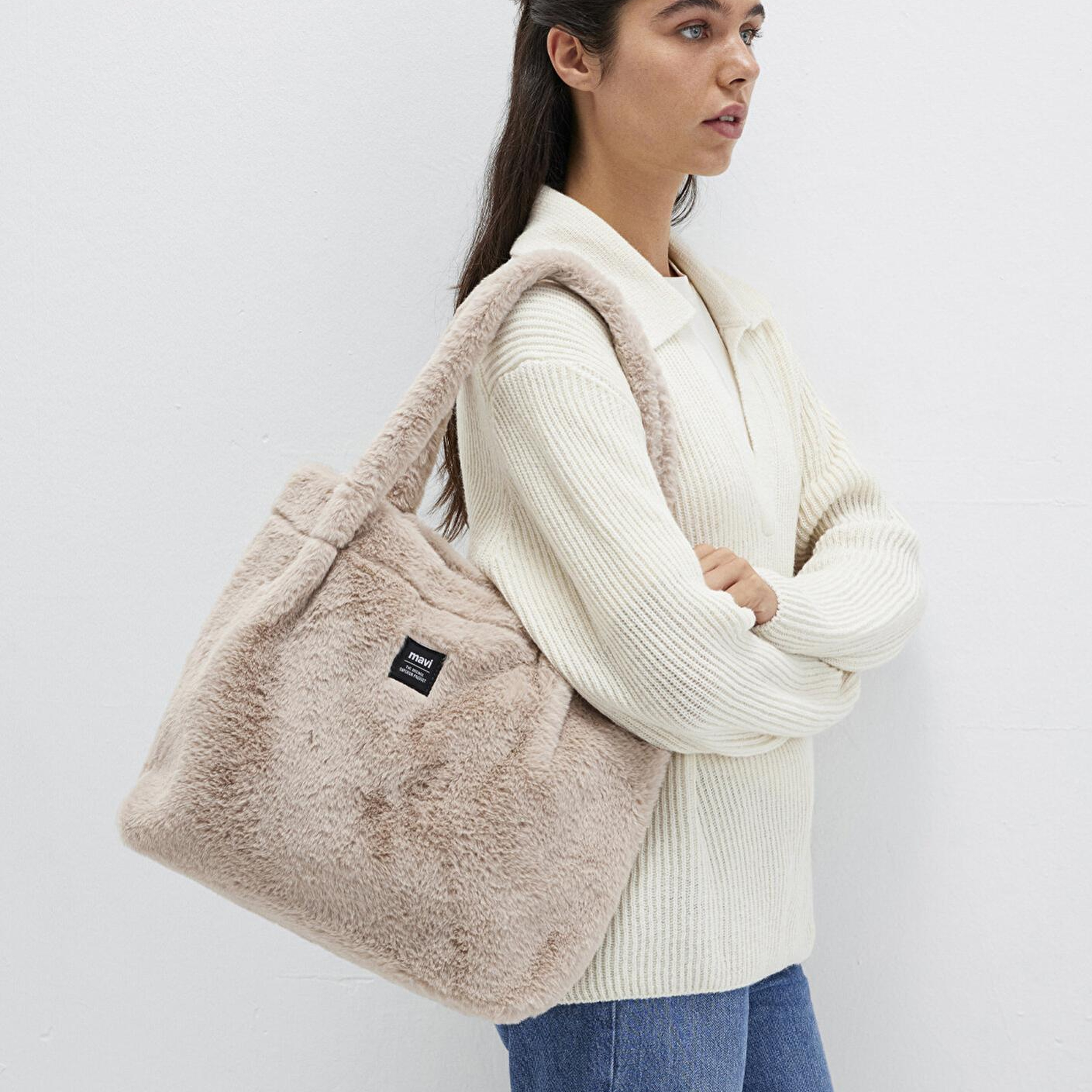 Mavi Bej Peluş Omuz Çantası 197617-34523