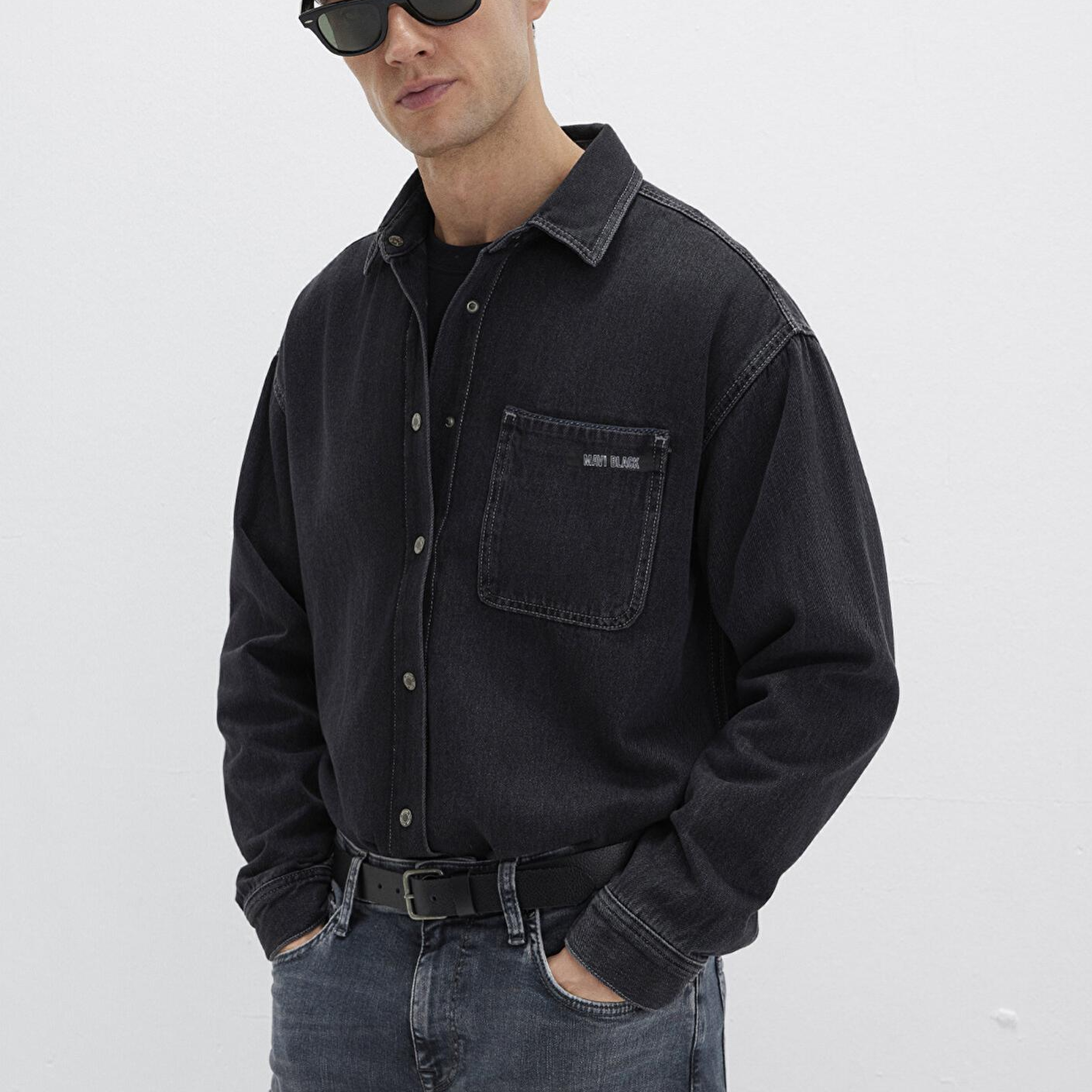 Mavi Aidan Mavi Black Antrasit Jean Gömlek Regular Fit / Normal Kesim 0210588-85622