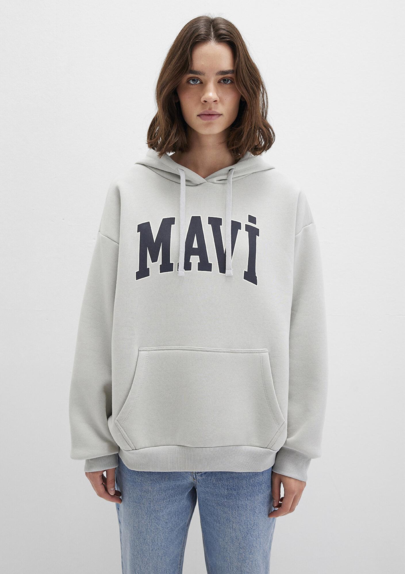 Mavi Mavi Logo Baskılı Kapüşonlu Gri Sweatshirt 1600361-34322