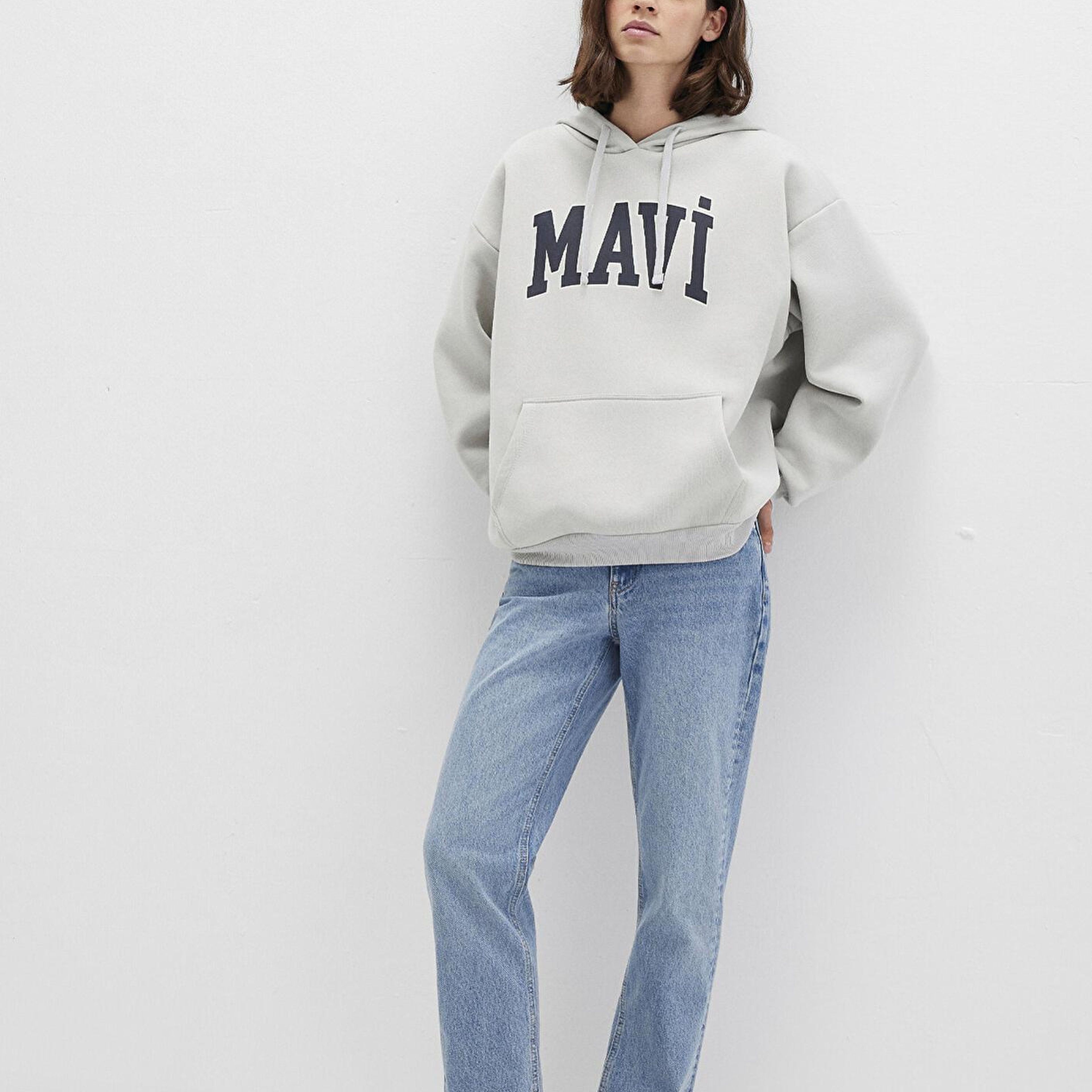 Mavi Mavi Logo Baskılı Kapüşonlu Gri Sweatshirt 1600361-34322