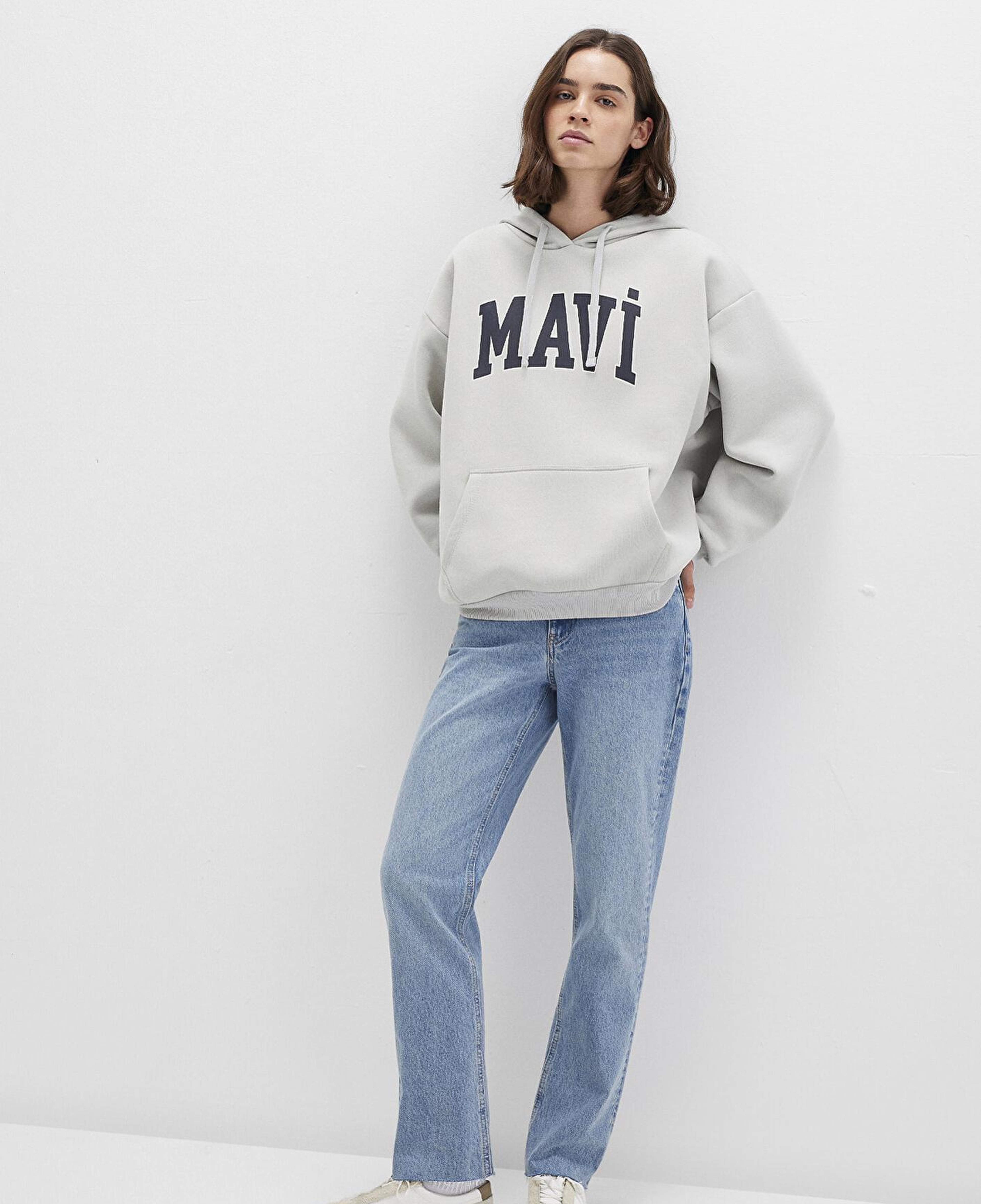 Mavi Mavi Logo Baskılı Kapüşonlu Gri Sweatshirt 1600361-34322