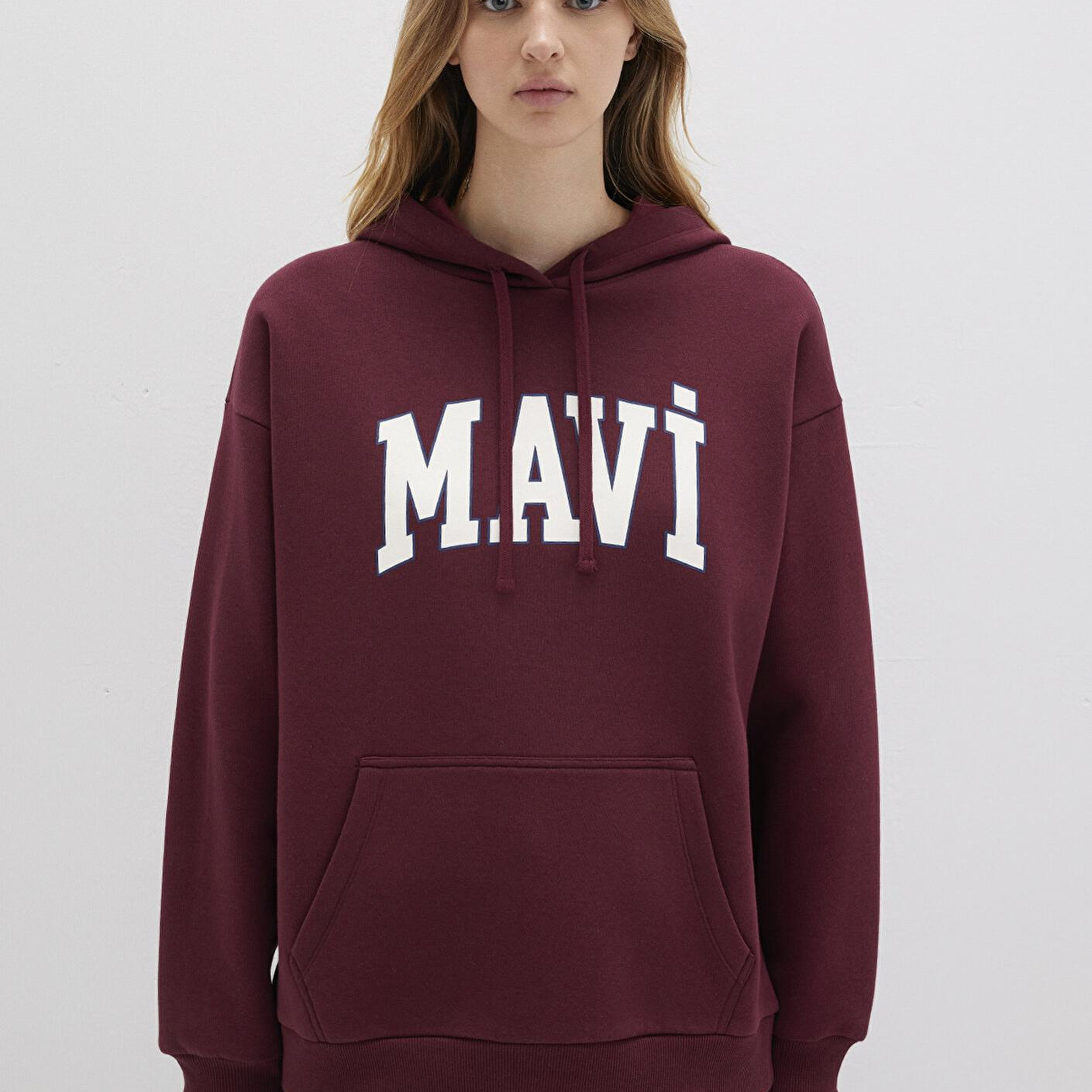 Mavi Mavi Logo Baskılı Kapüşonlu Bordo Sweatshirt 1600361-85493