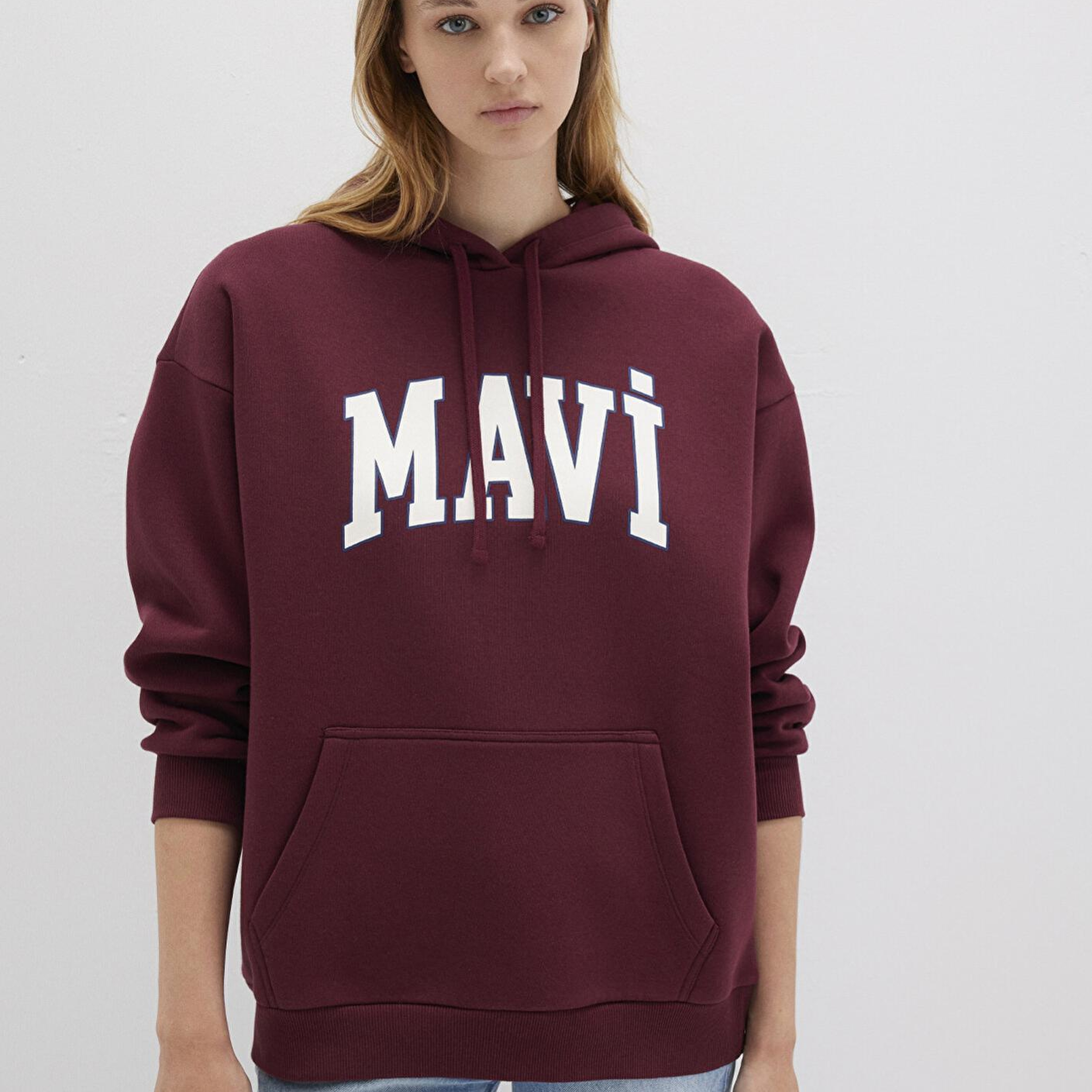 Mavi Mavi Logo Baskılı Kapüşonlu Bordo Sweatshirt 1600361-85493