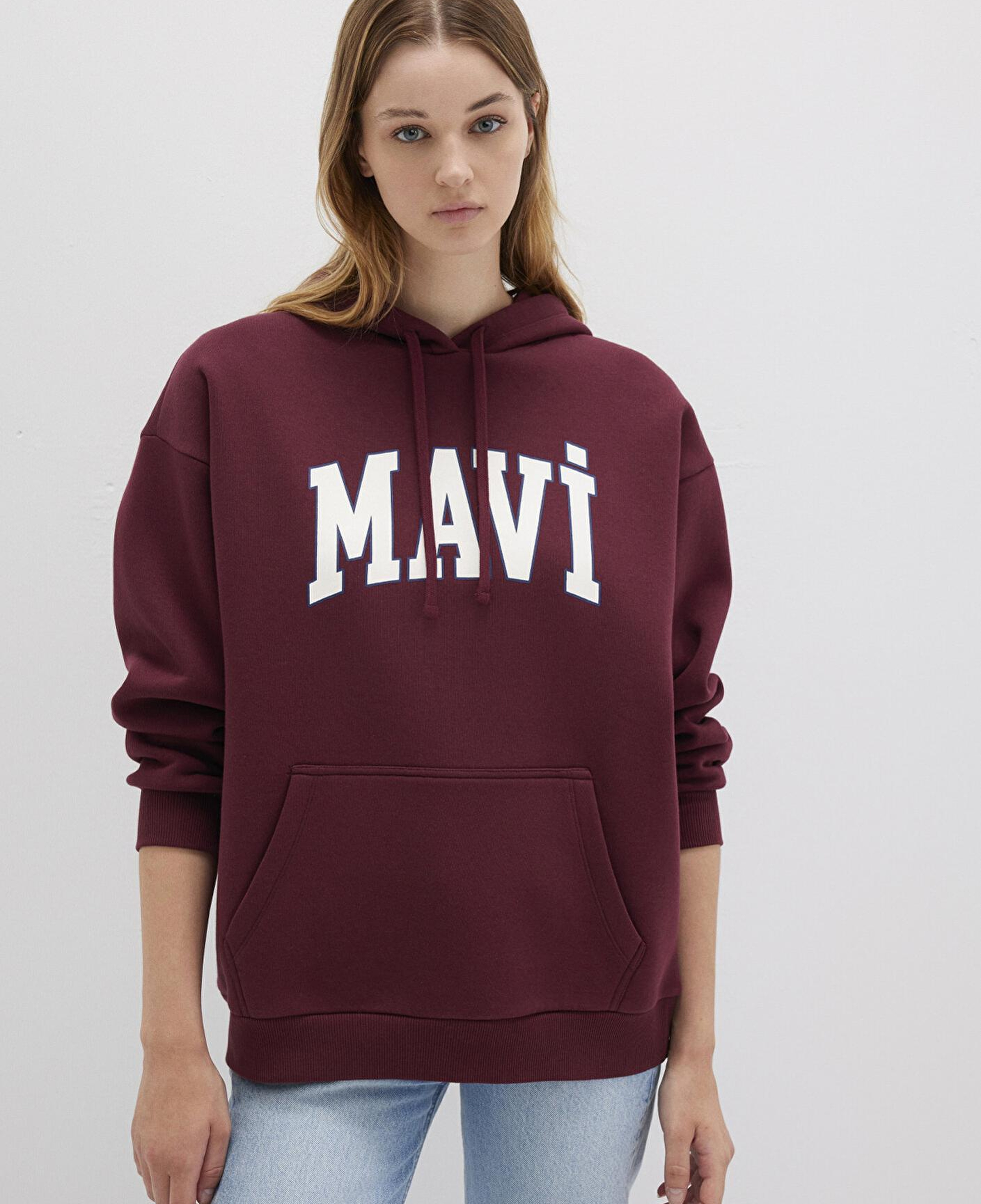 Mavi Mavi Logo Baskılı Kapüşonlu Bordo Sweatshirt 1600361-85493
