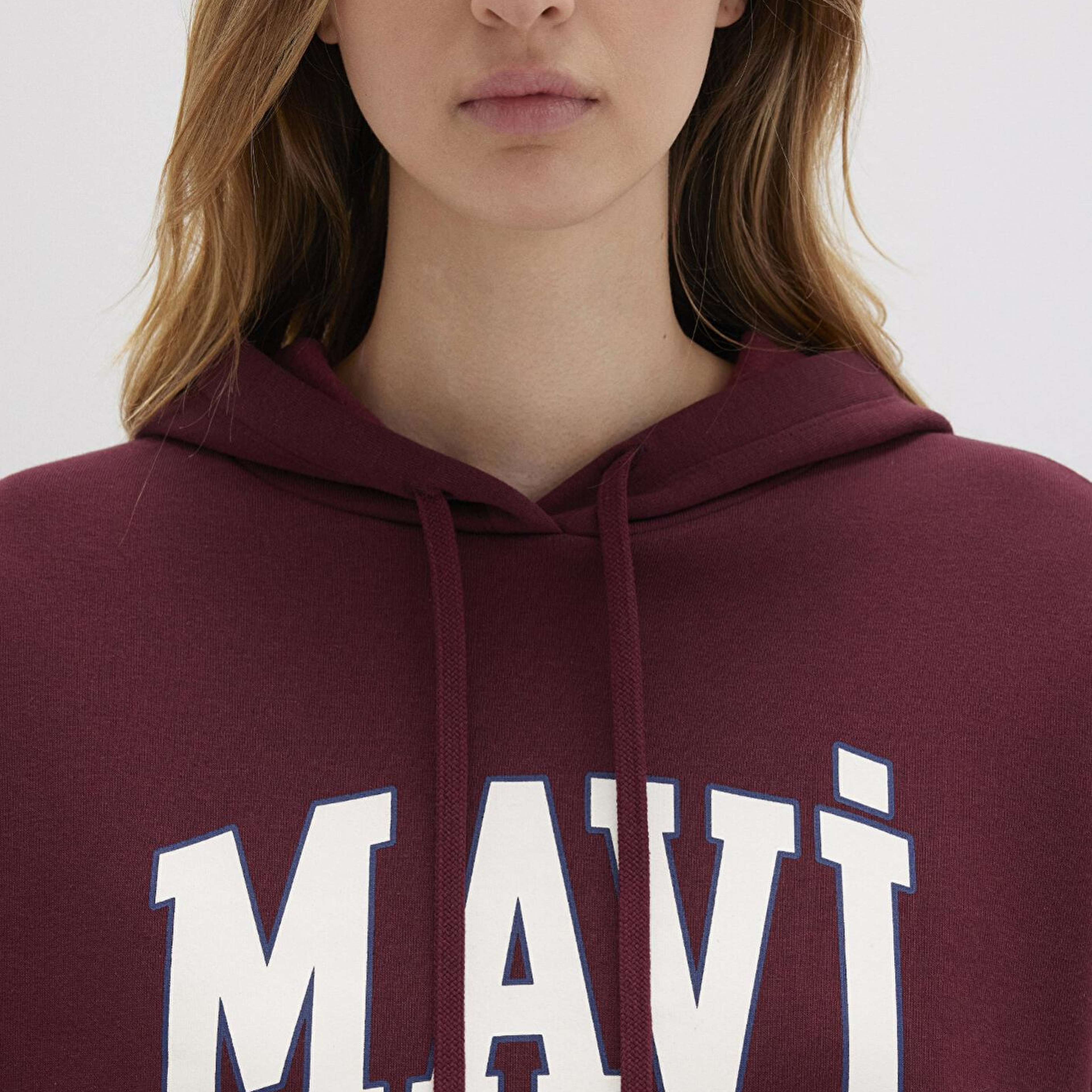 Mavi Mavi Logo Baskılı Kapüşonlu Bordo Sweatshirt 1600361-85493