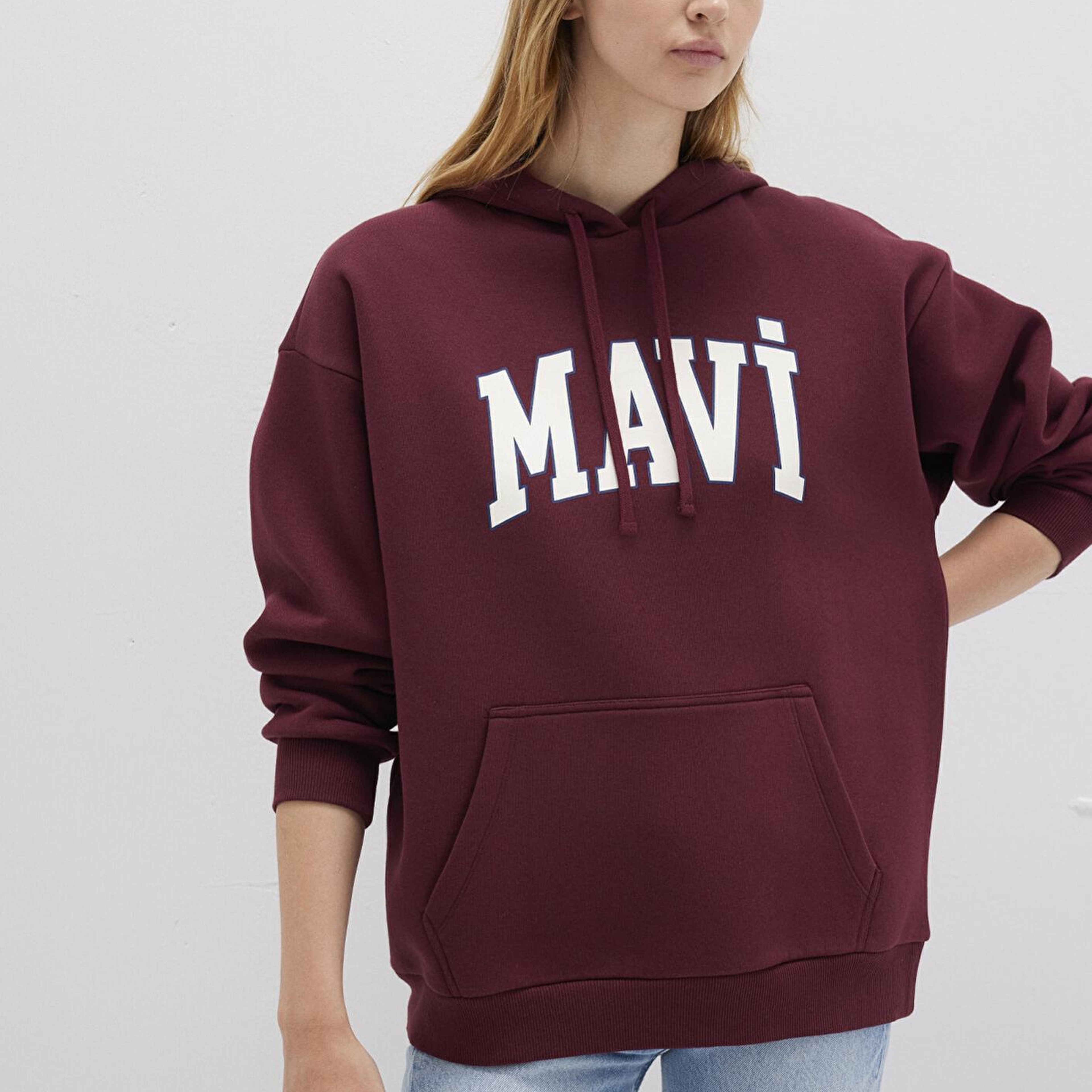 Mavi Mavi Logo Baskılı Kapüşonlu Bordo Sweatshirt 1600361-85493