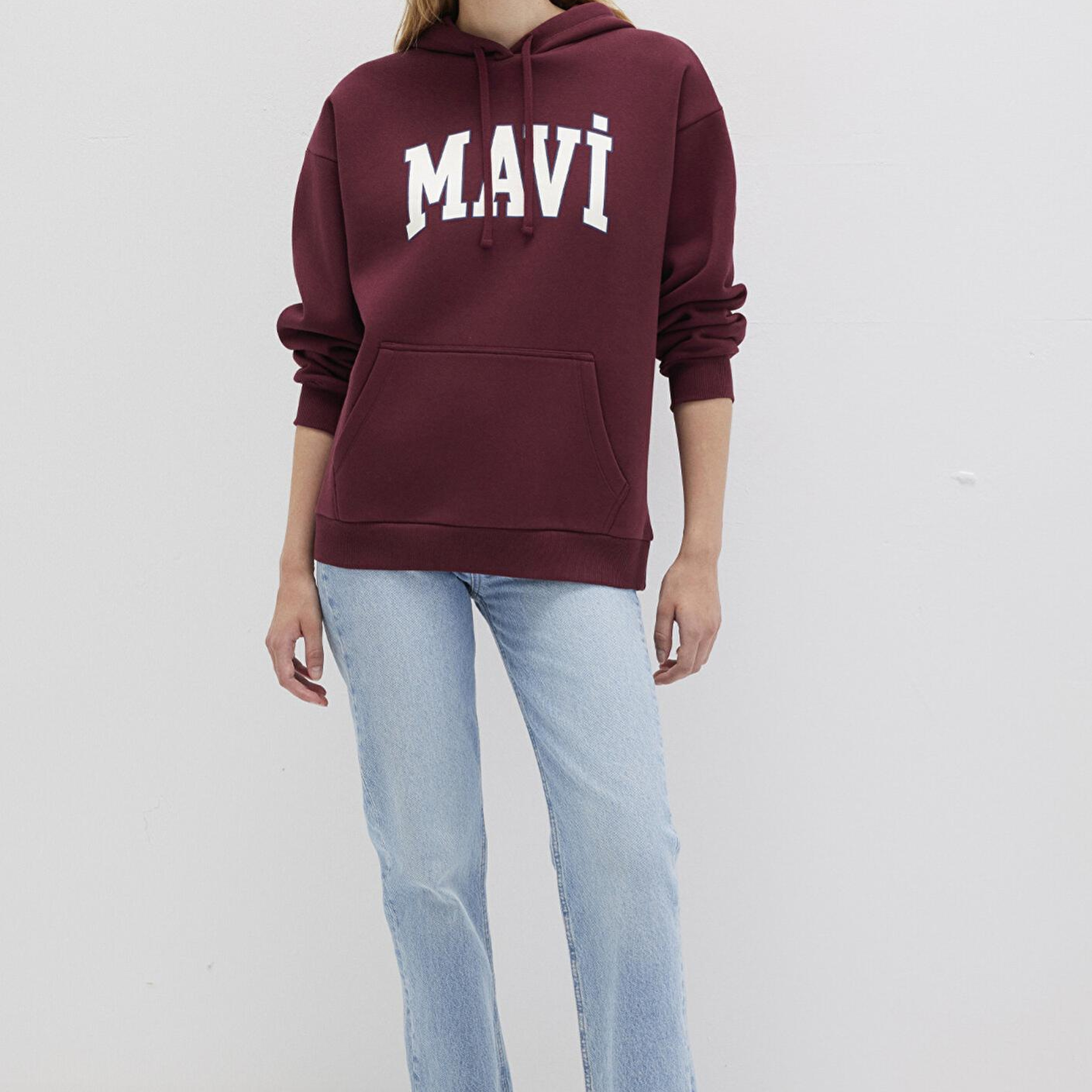 Mavi Mavi Logo Baskılı Kapüşonlu Bordo Sweatshirt 1600361-85493