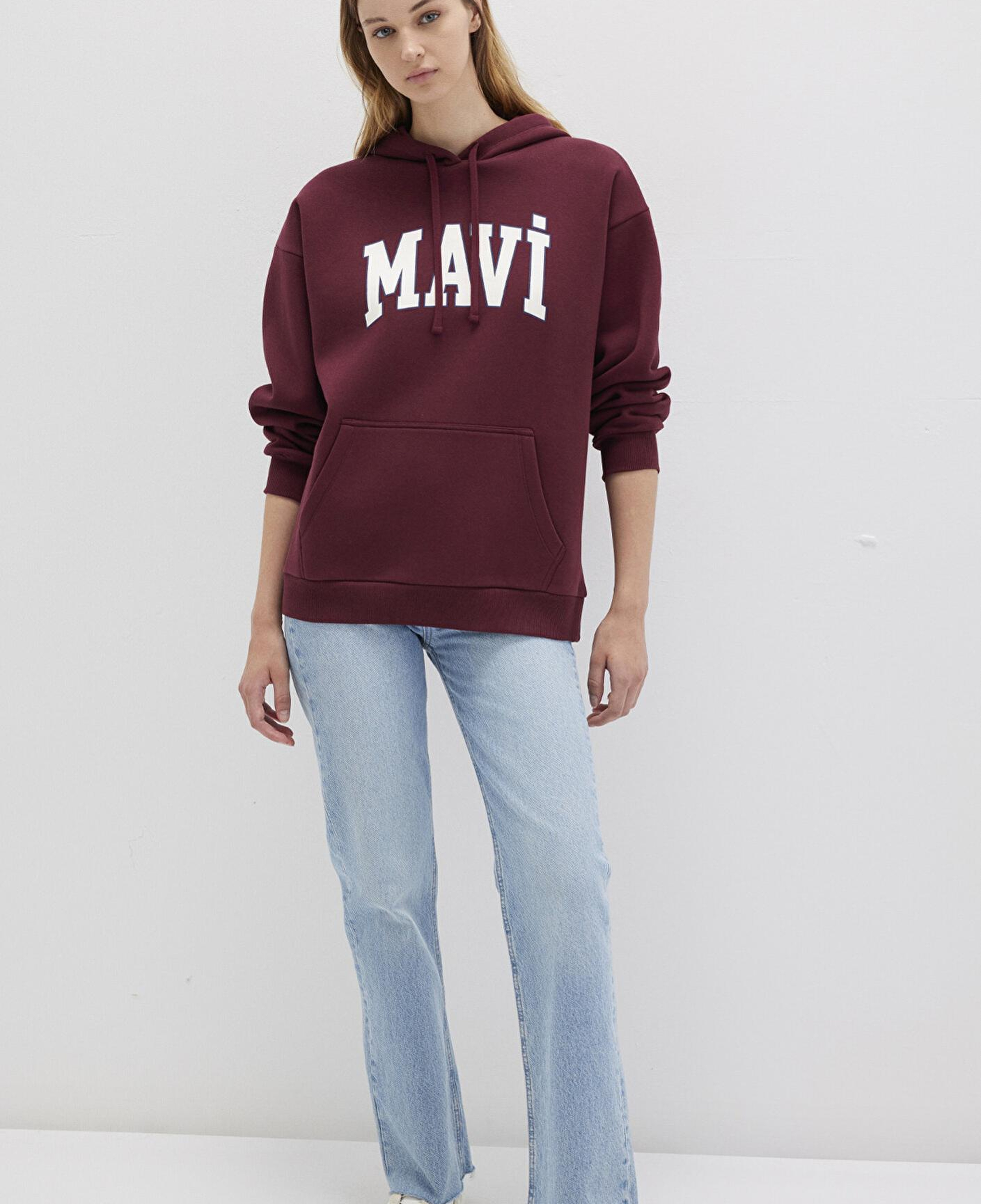 Mavi Mavi Logo Baskılı Kapüşonlu Bordo Sweatshirt 1600361-85493