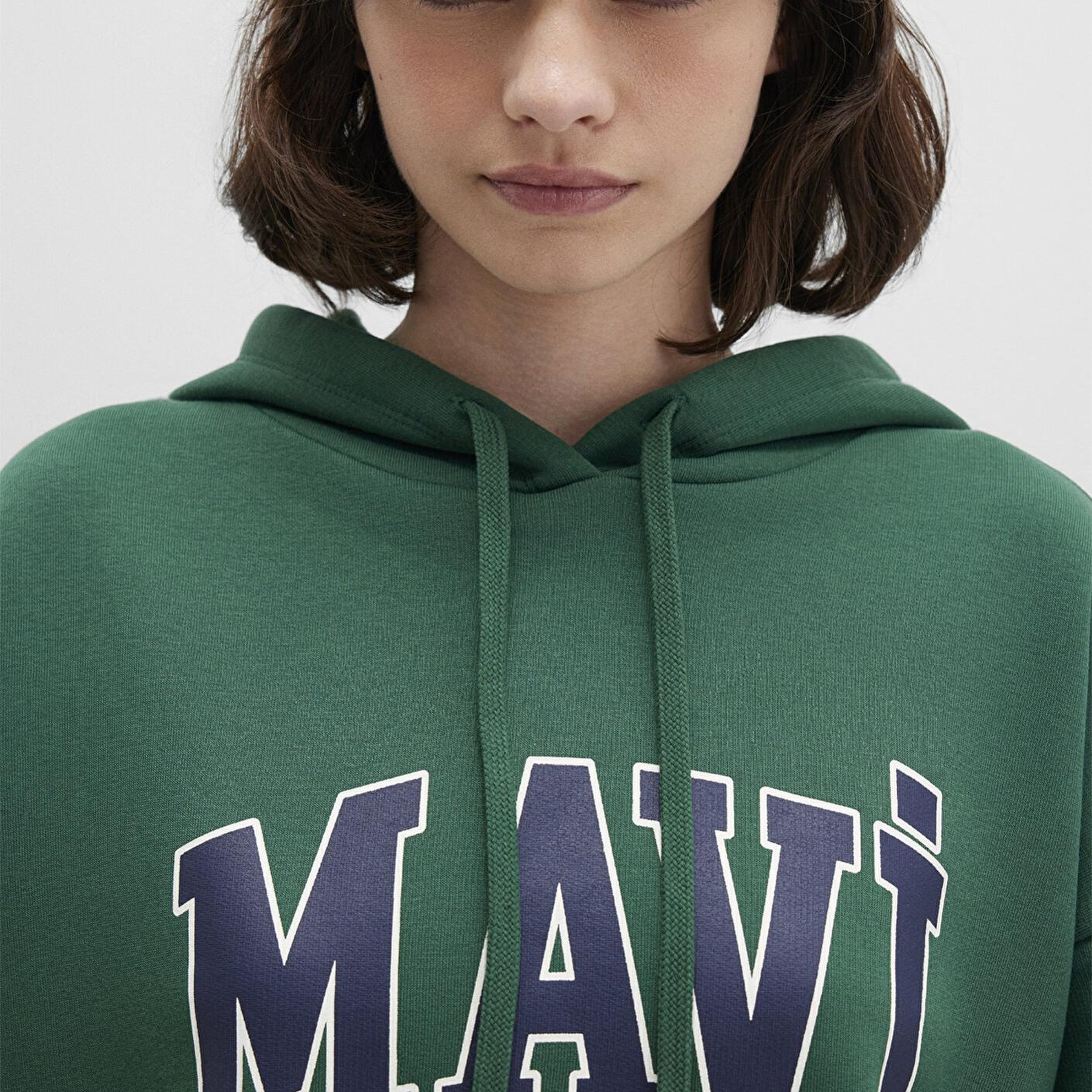 Mavi Mavi Logo Baskılı Kapüşonlu Yeşil Sweatshirt 1600361-71892