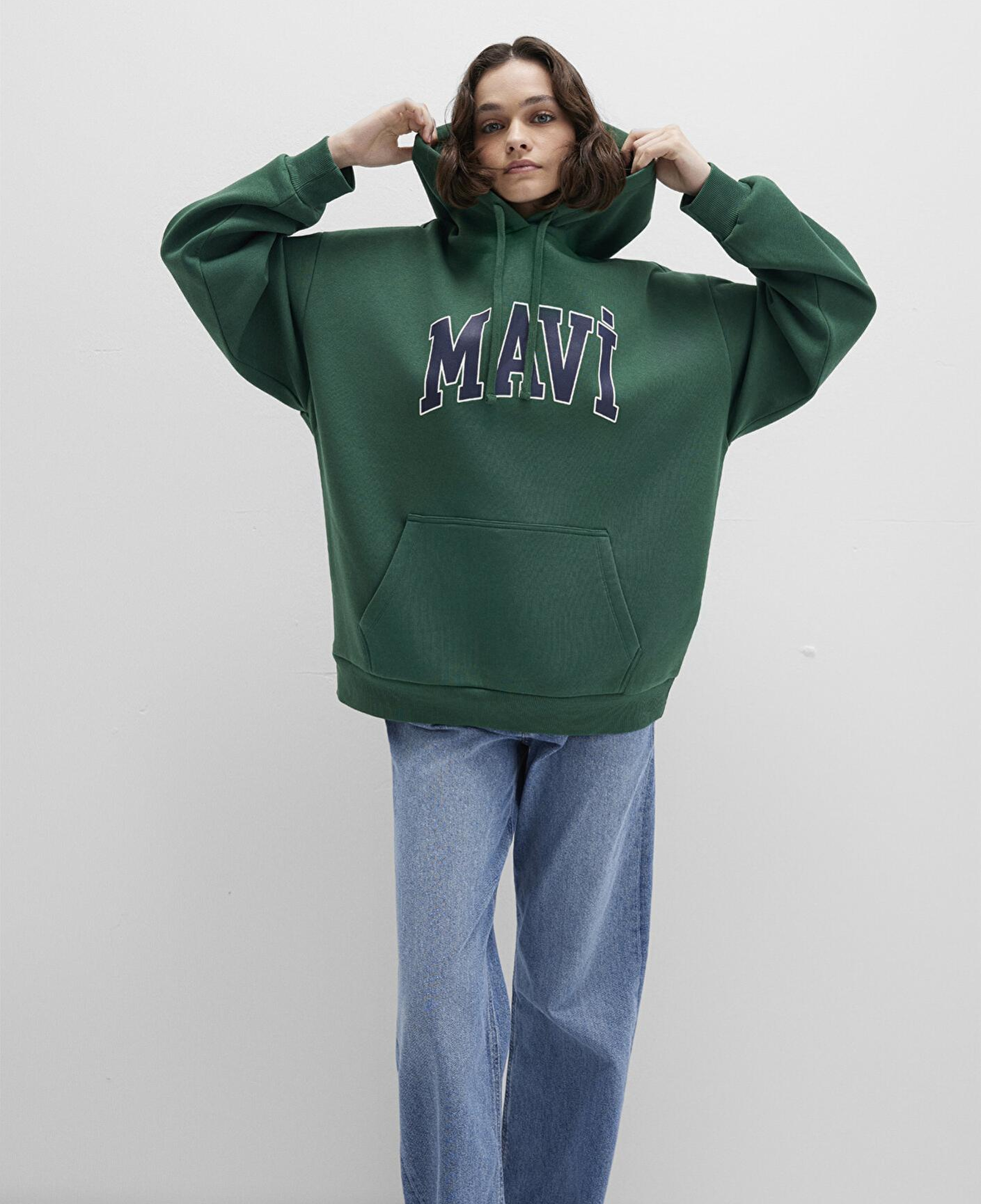 Mavi Mavi Logo Baskılı Kapüşonlu Yeşil Sweatshirt 1600361-71892