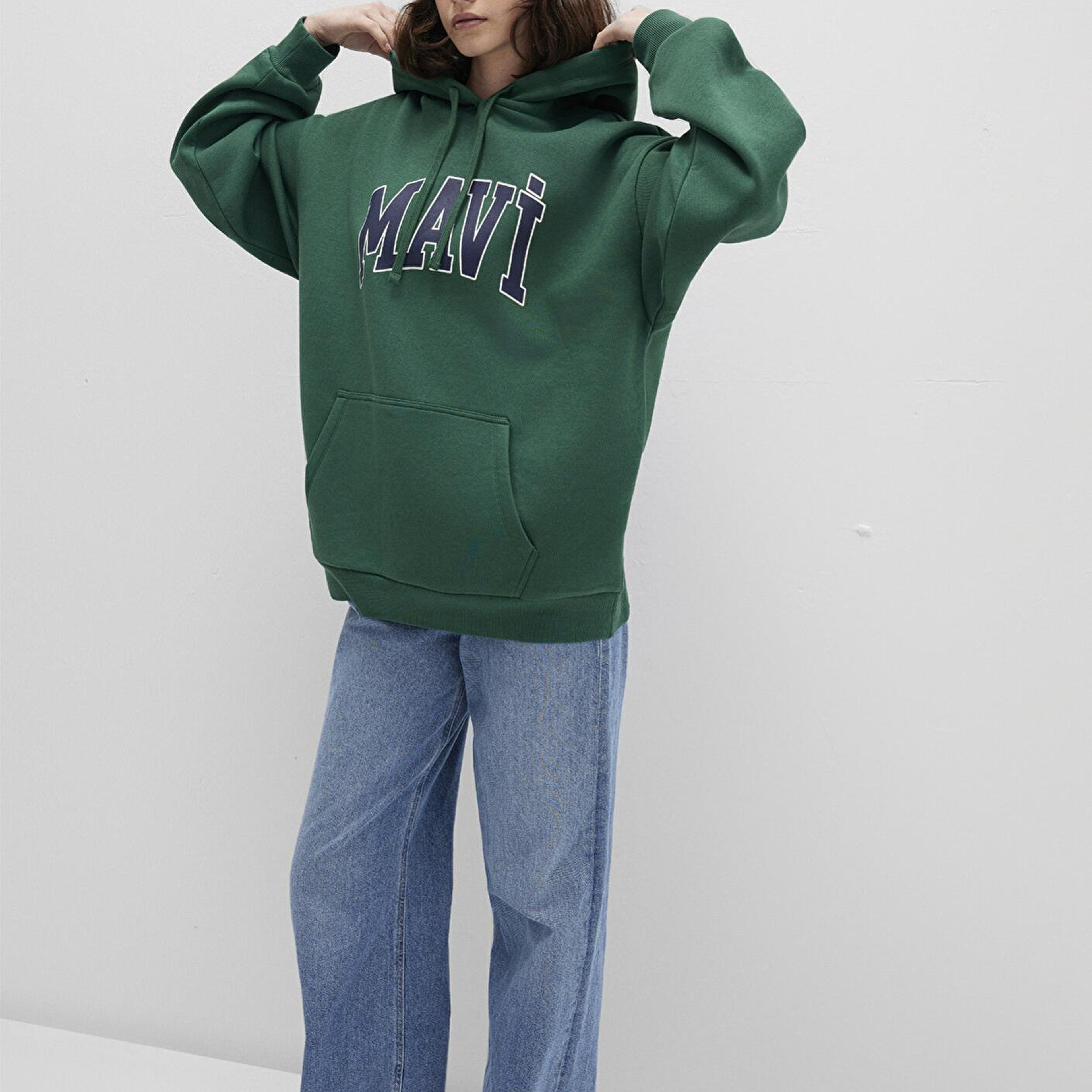 Mavi Mavi Logo Baskılı Kapüşonlu Yeşil Sweatshirt 1600361-71892
