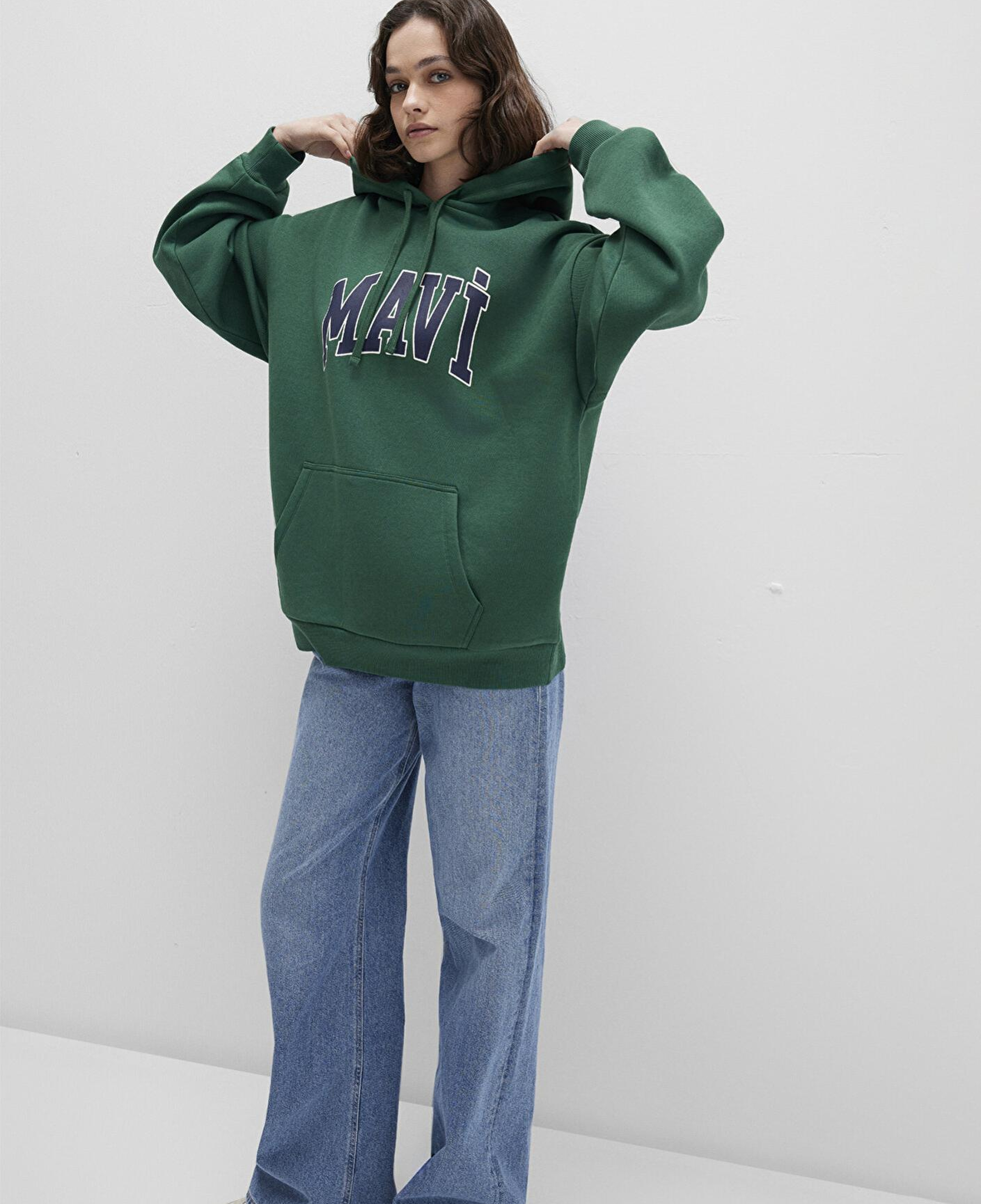 Mavi Mavi Logo Baskılı Kapüşonlu Yeşil Sweatshirt 1600361-71892