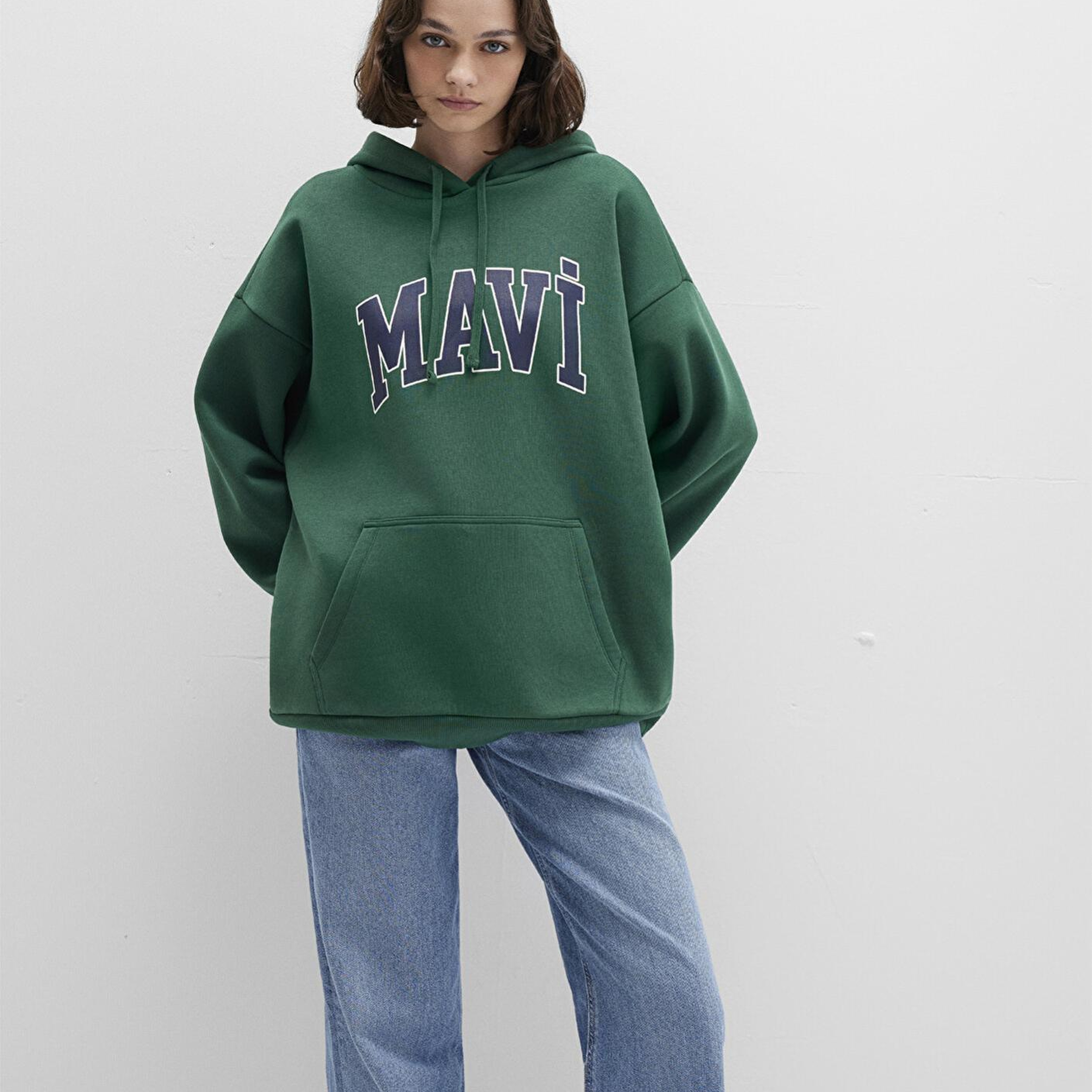 Mavi Mavi Logo Baskılı Kapüşonlu Yeşil Sweatshirt 1600361-71892