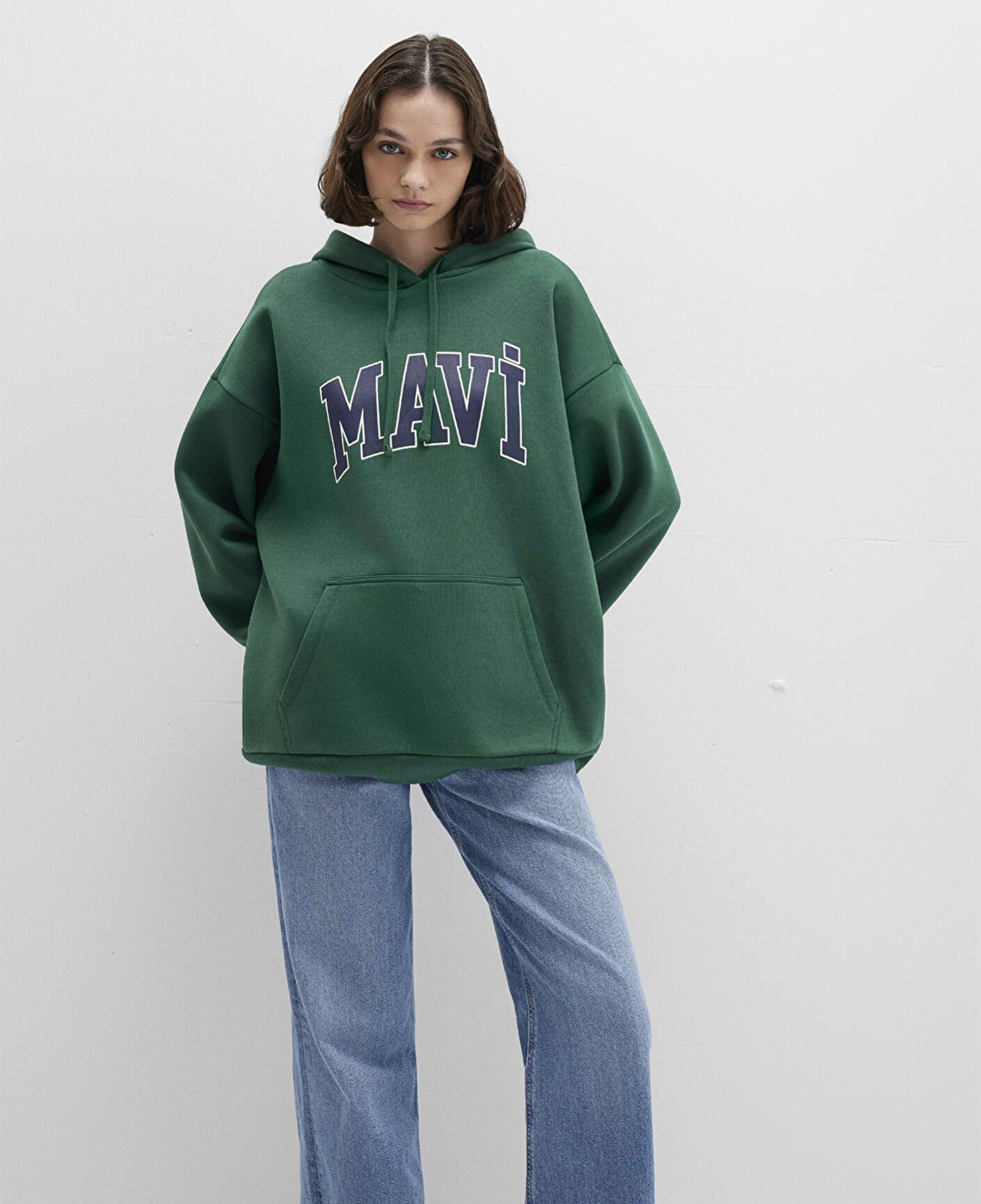 Mavi Mavi Logo Baskılı Kapüşonlu Yeşil Sweatshirt 1600361-71892