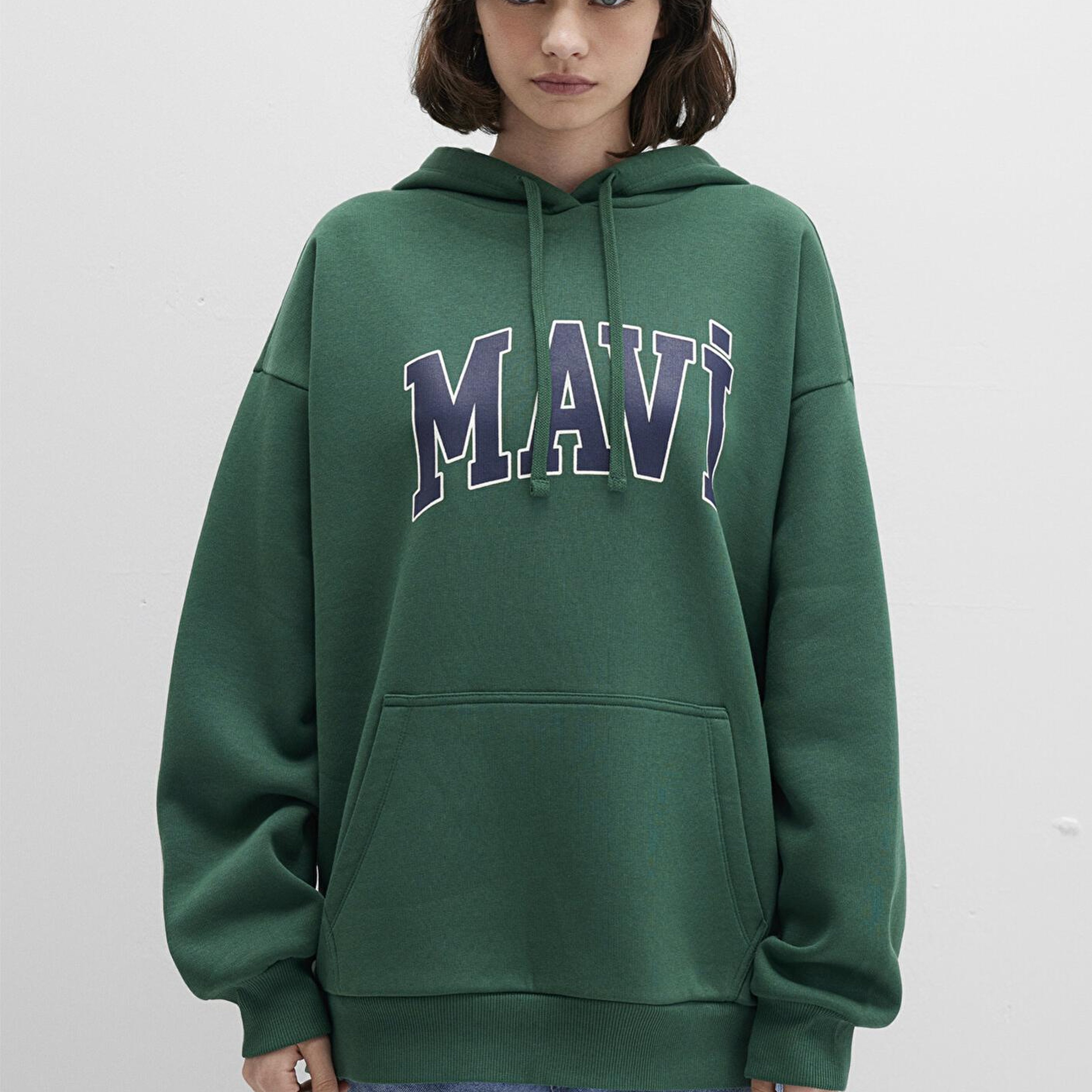 Mavi Mavi Logo Baskılı Kapüşonlu Yeşil Sweatshirt 1600361-71892