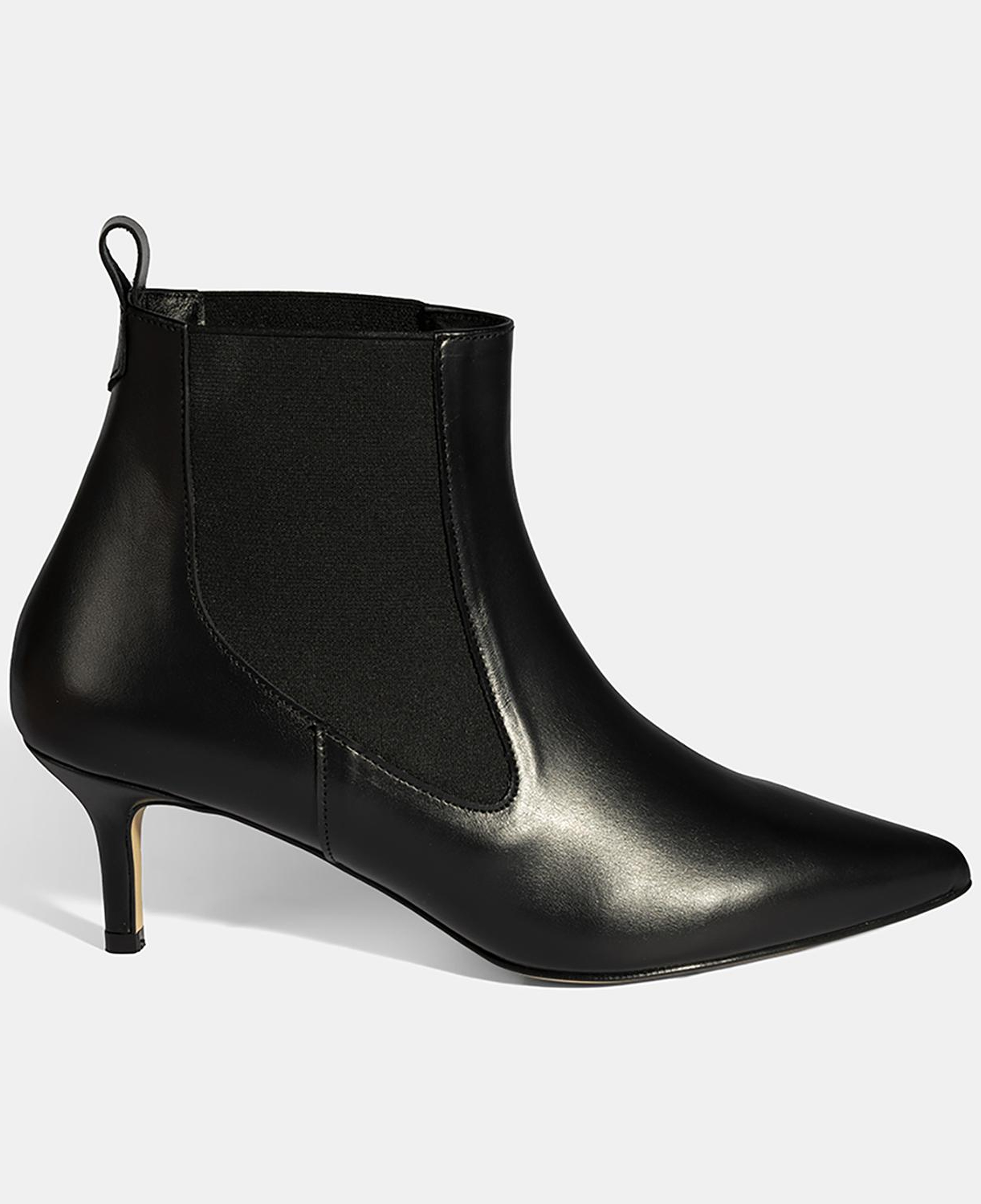 Kadın Siyah Lastikli İnce Topuklu Deri Bot