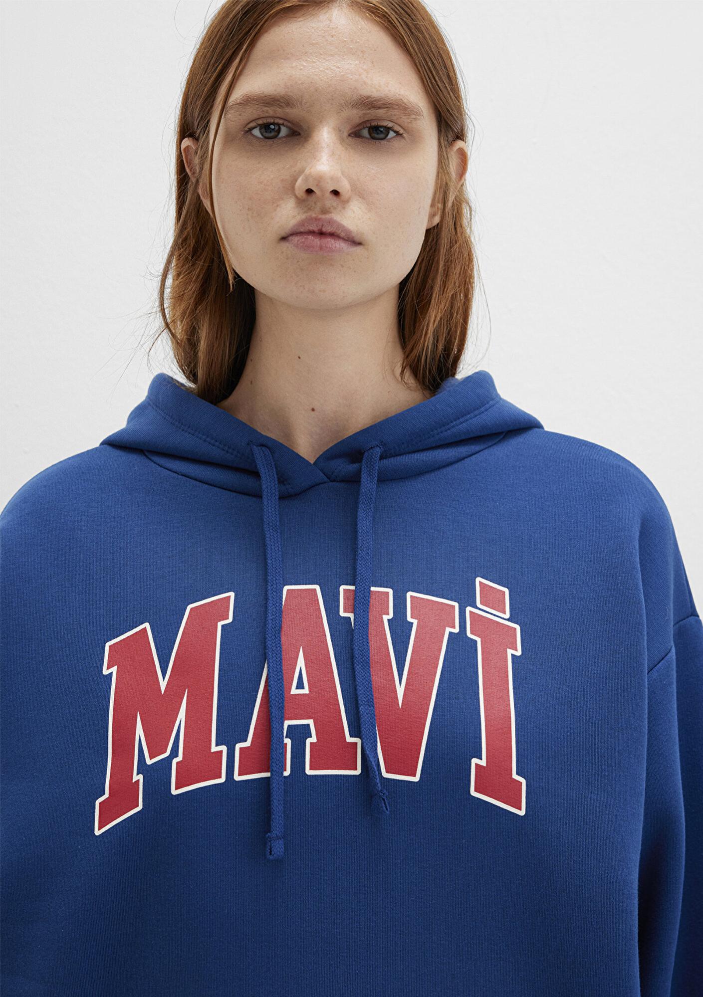 Mavi Mavi Logo Baskılı Kapüşonlu Lacivert Sweatshirt 1600361-82625