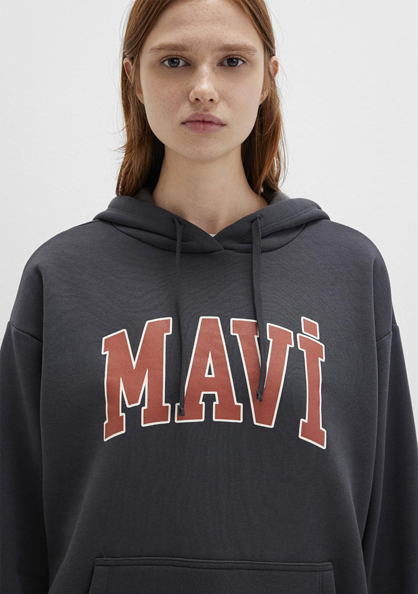 Mavi Mavi Logo Baskılı Kapüşonlu Antrasit Sweatshirt 1600361-80106