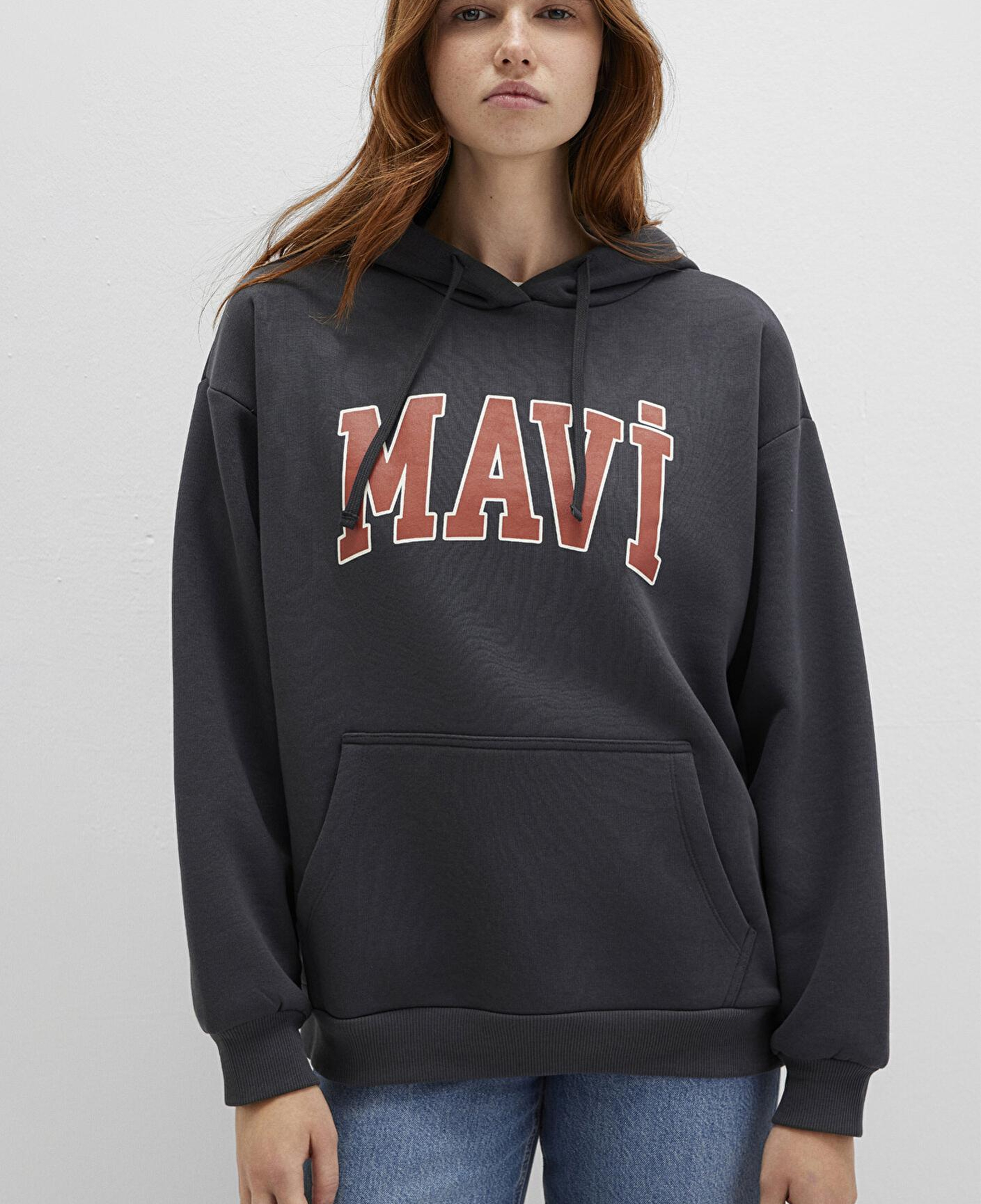 Mavi Mavi Logo Baskılı Kapüşonlu Antrasit Sweatshirt 1600361-80106