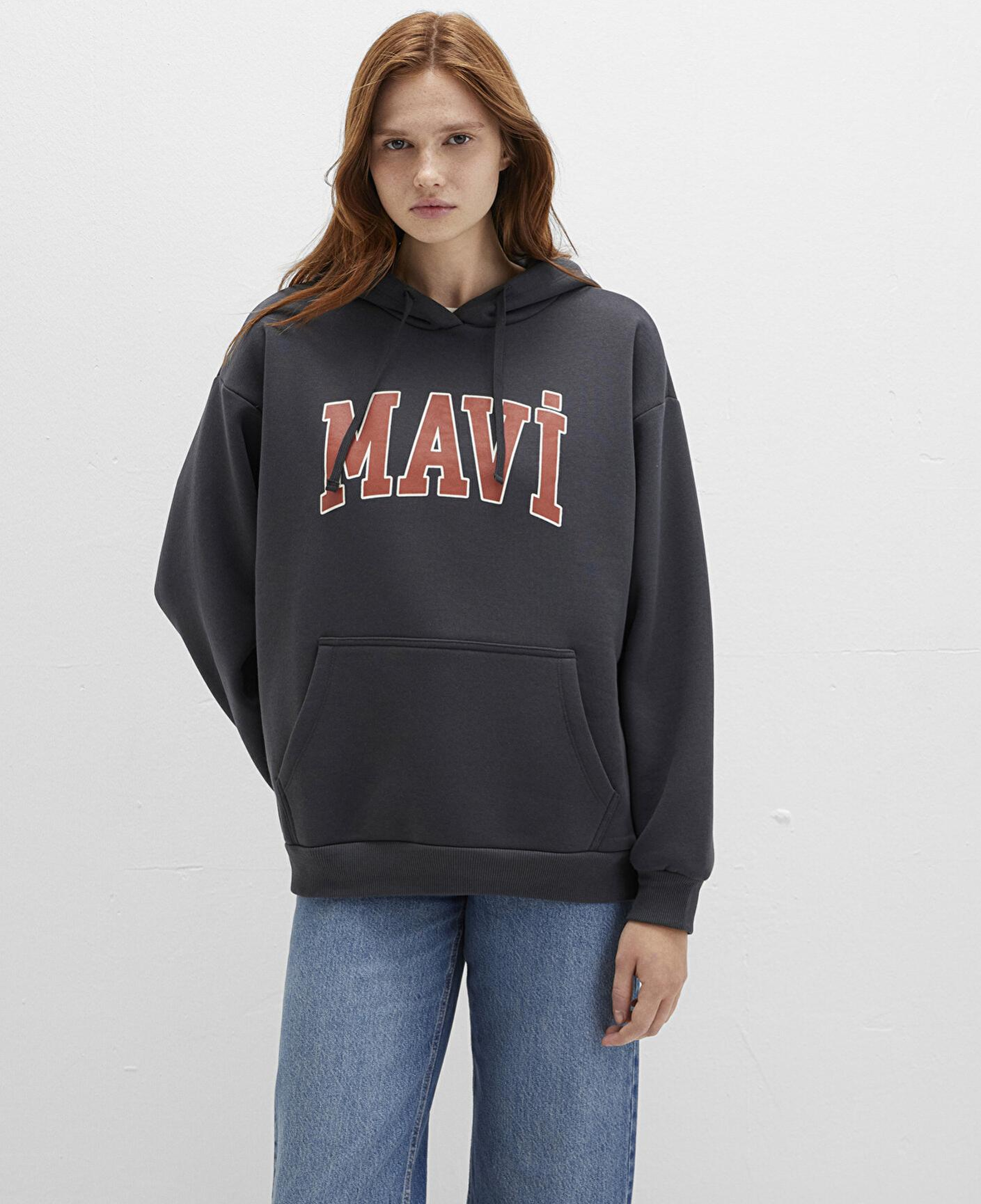 Mavi Mavi Logo Baskılı Kapüşonlu Antrasit Sweatshirt 1600361-80106