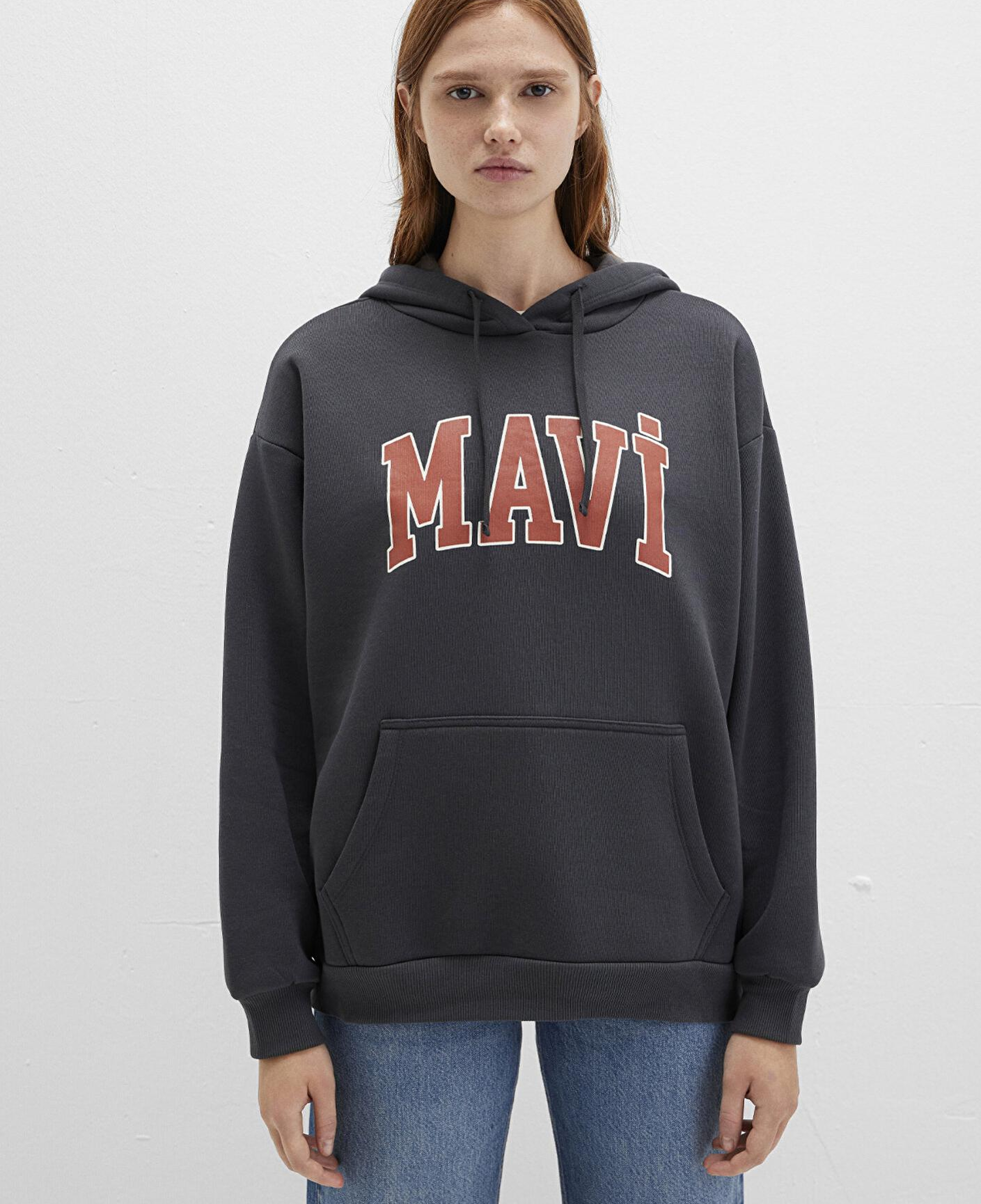 Mavi Mavi Logo Baskılı Kapüşonlu Antrasit Sweatshirt 1600361-80106