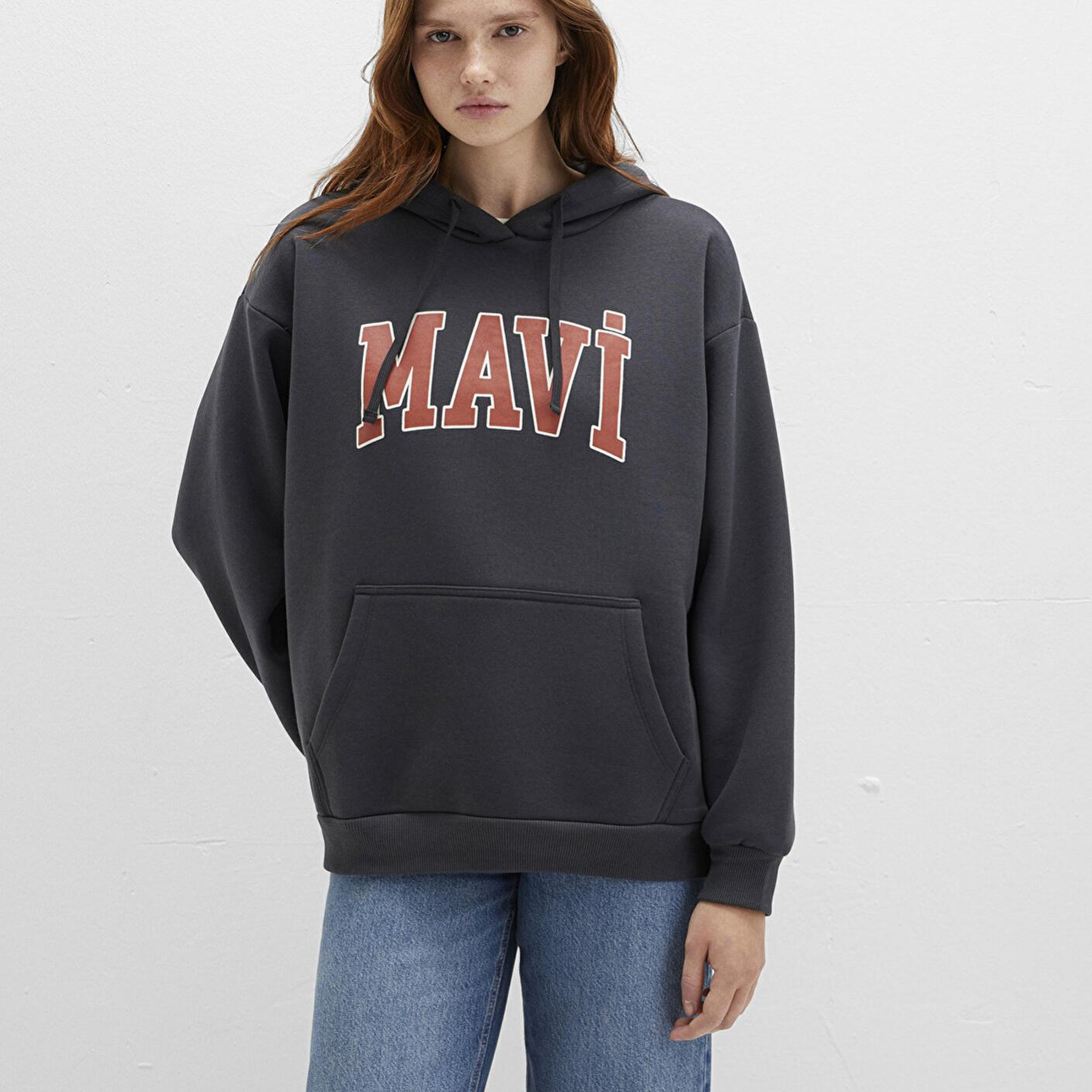 Mavi Mavi Logo Baskılı Kapüşonlu Antrasit Sweatshirt 1600361-80106