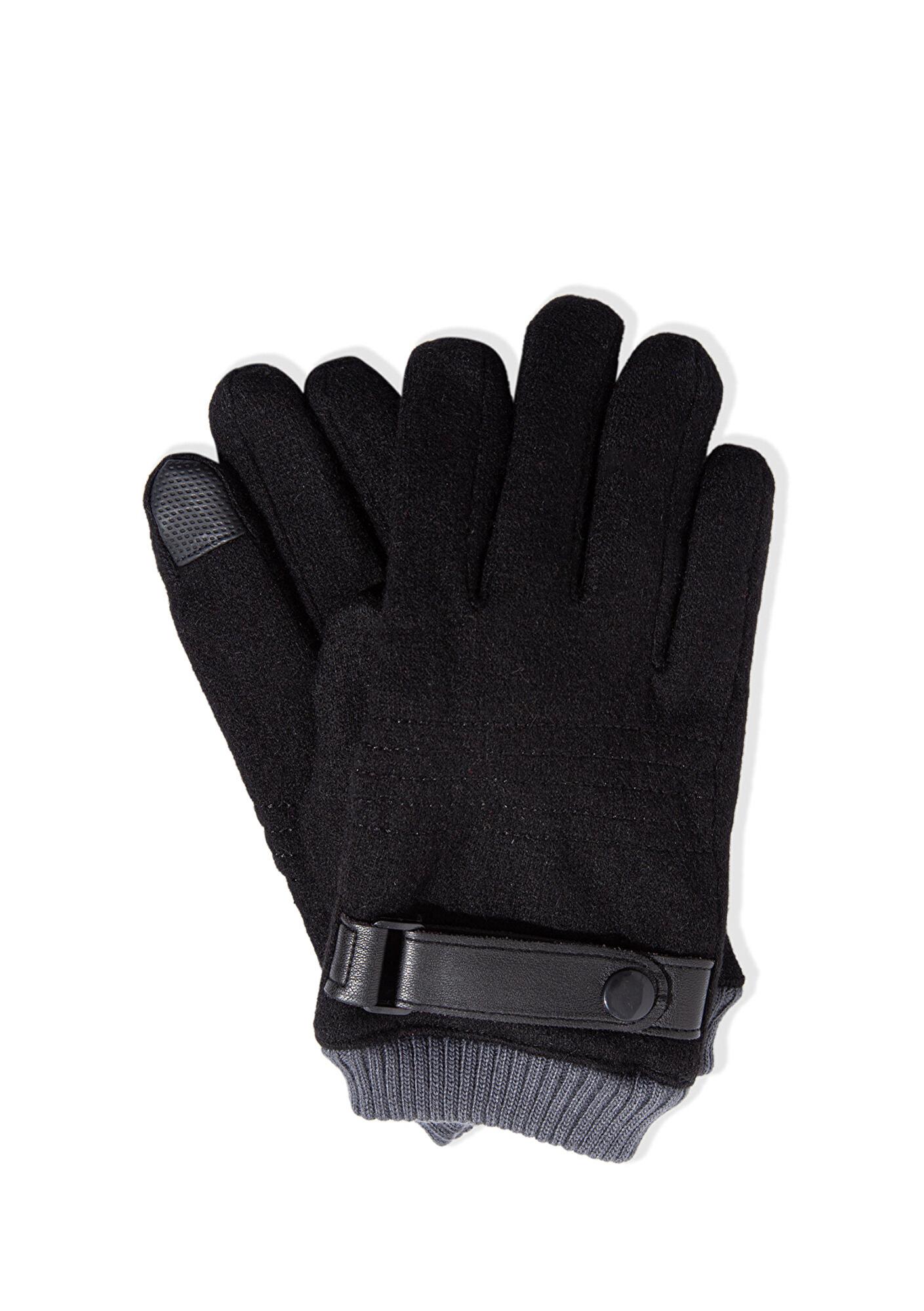 Mavi Yün Karışımlı Siyah Eldiven 0911142-900