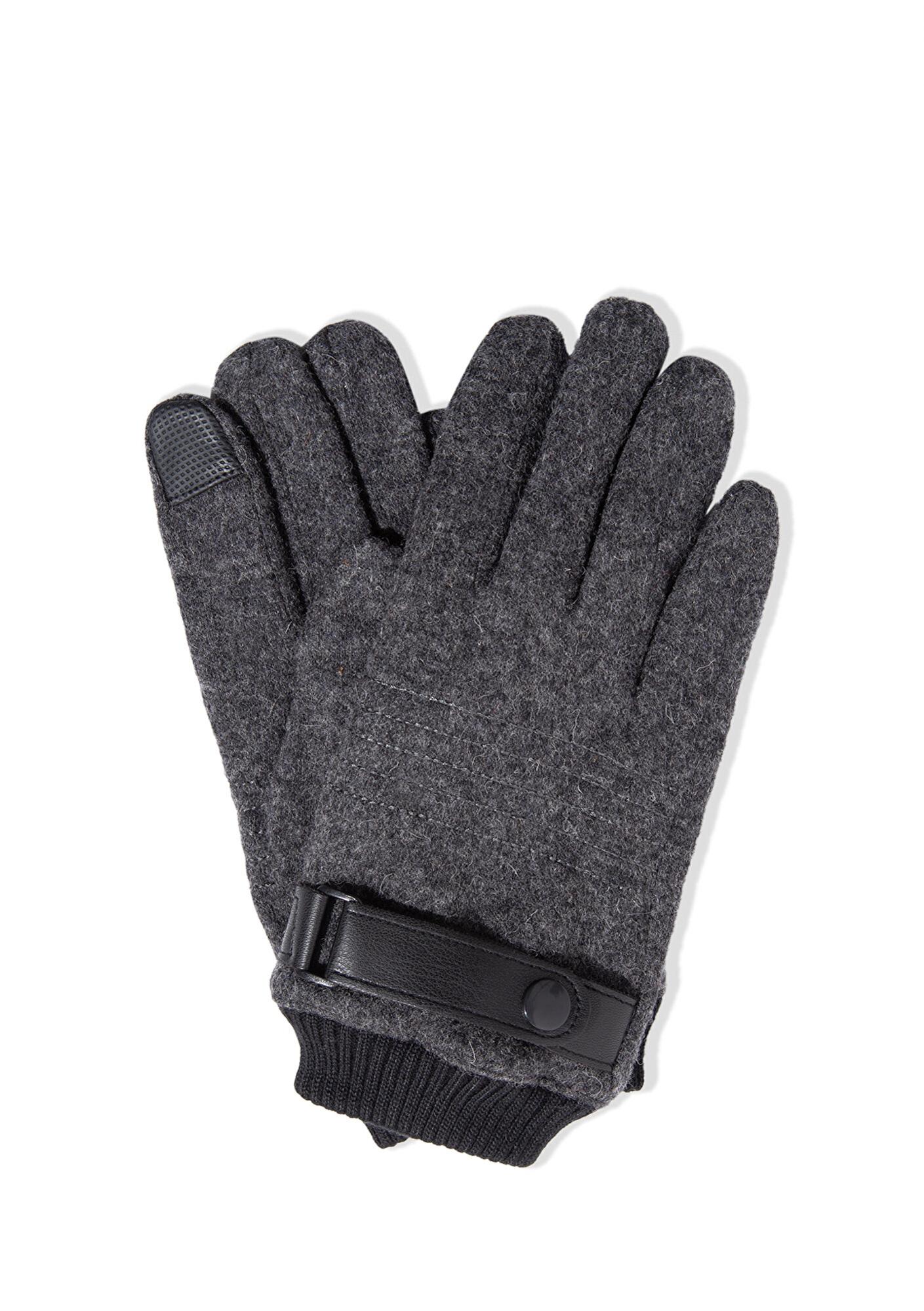 Mavi Yün Karışımlı Gri Eldiven 0911142-27063