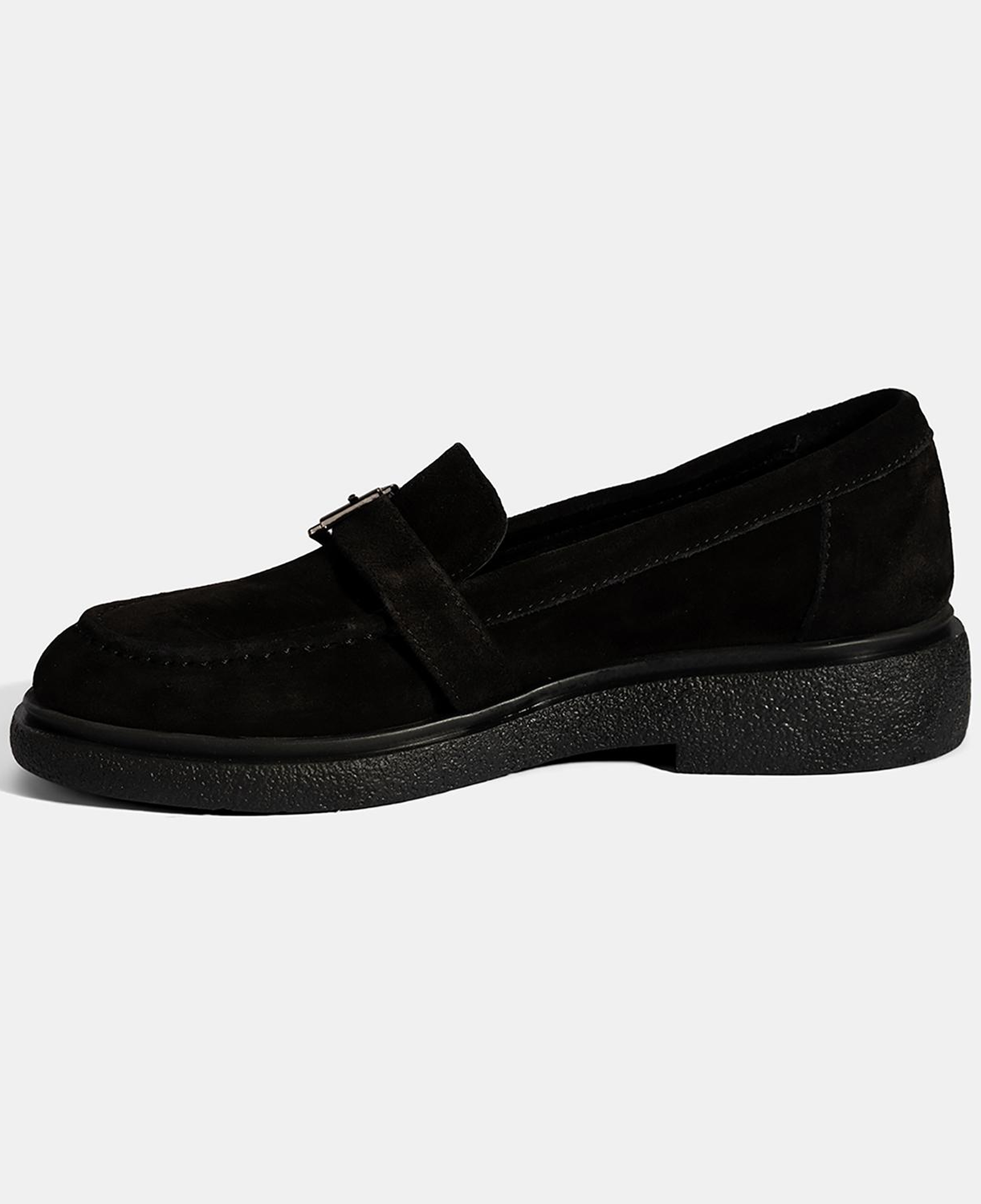Kadın Siyah Metal Toka Detaylı Süet Loafer