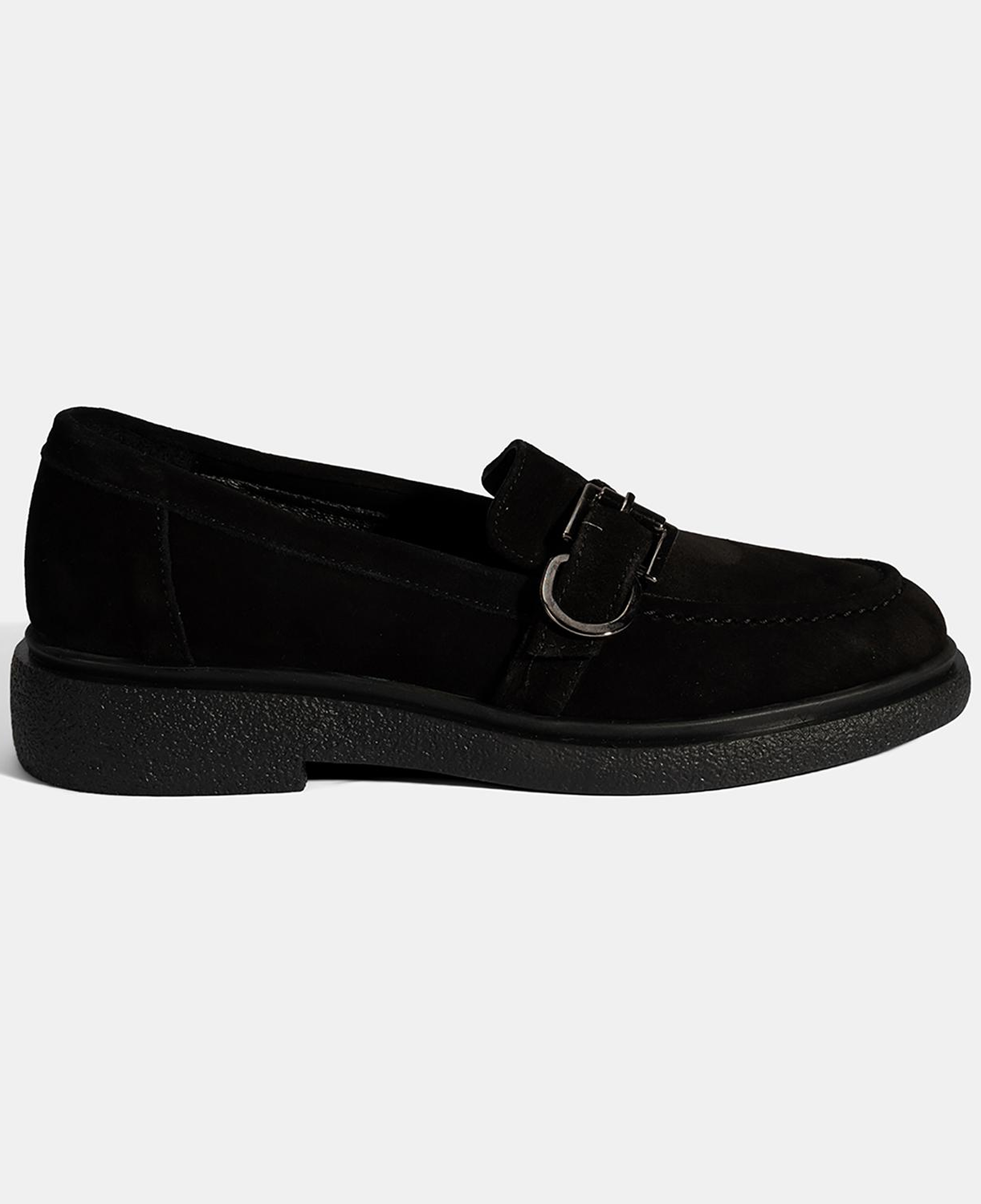 Kadın Siyah Metal Toka Detaylı Süet Loafer
