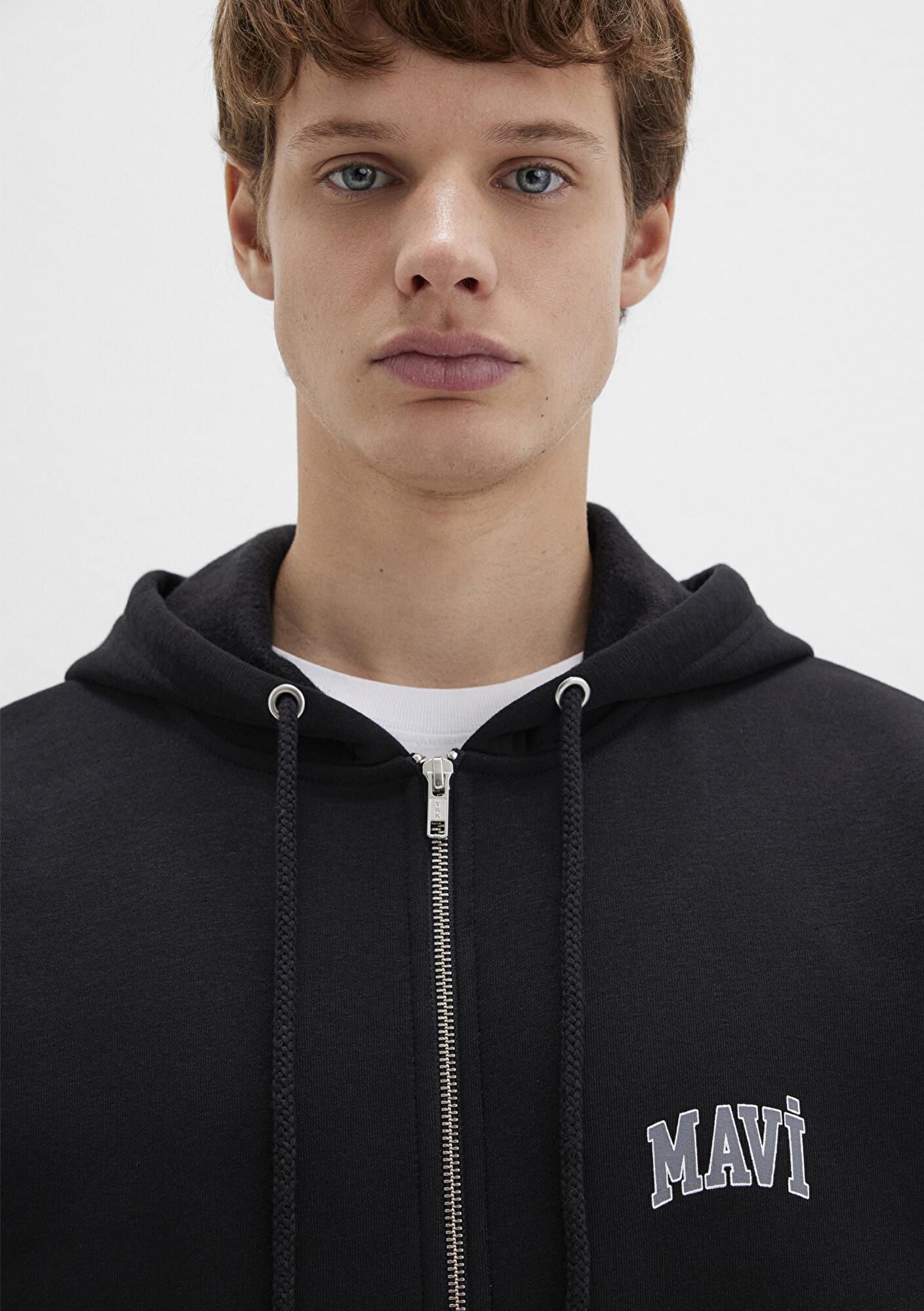 Mavi Mavi Logo Baskılı Fermuarlı Siyah Sweatshirt 0611715-900