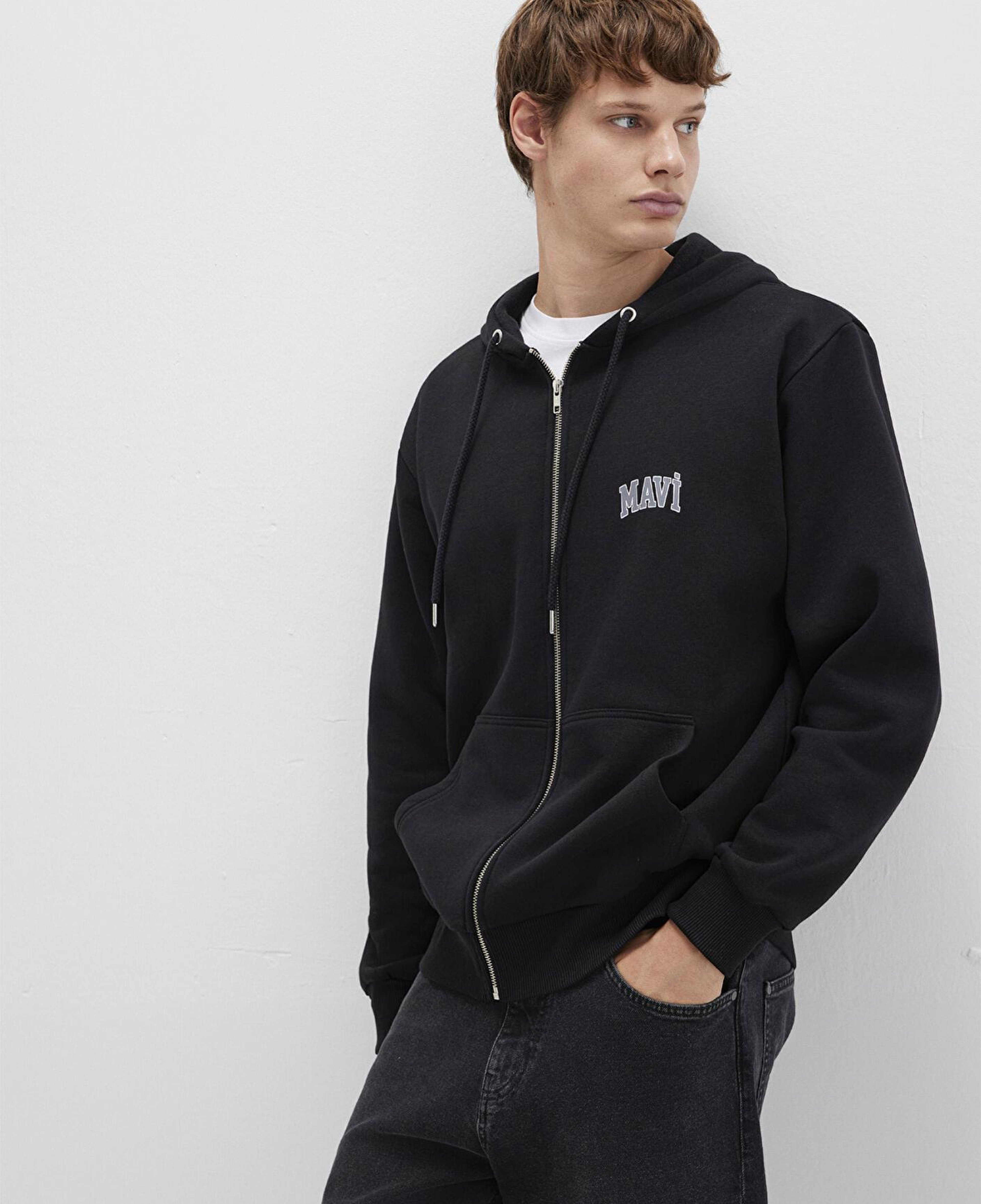 Mavi Mavi Logo Baskılı Fermuarlı Siyah Sweatshirt 0611715-900